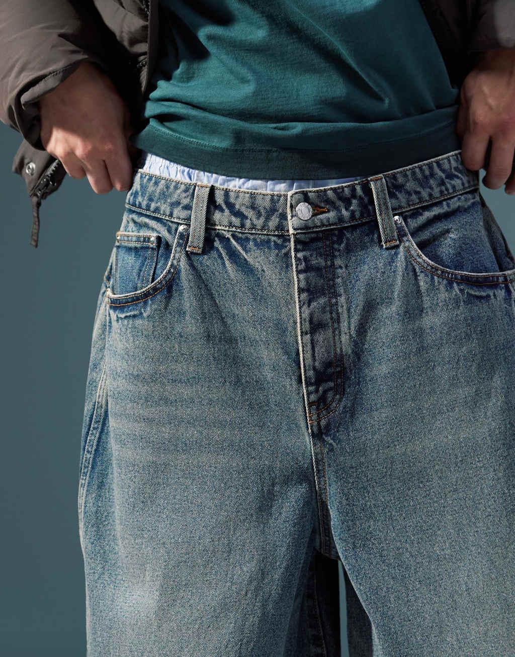 ASOS DESIGN oversized baggy fit jeans in dark wash blue Product Image