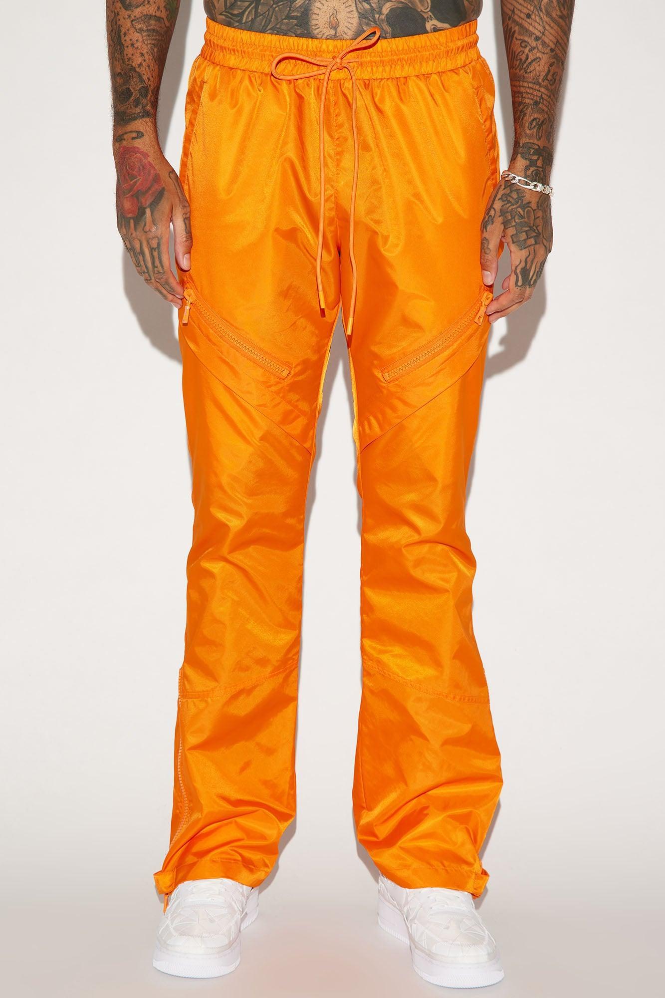 Play The Track Stacked Slim Flare Nylon Pants - Orange Product Image