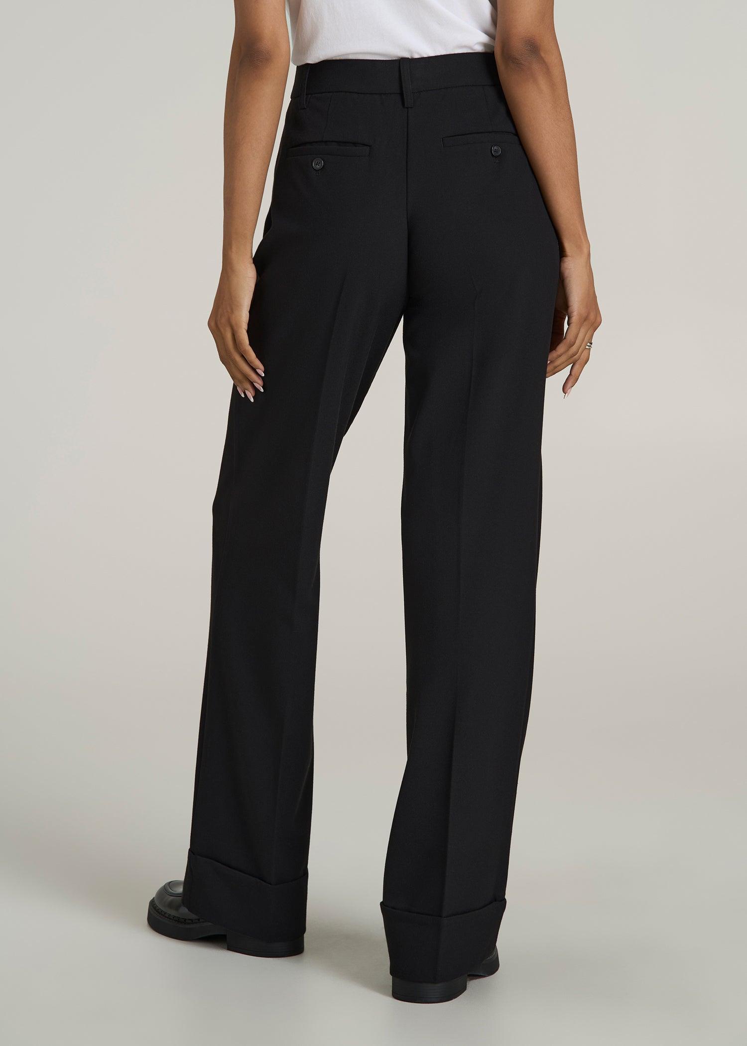Wide-Leg Cuffed Pants for Tall Women in Black Product Image