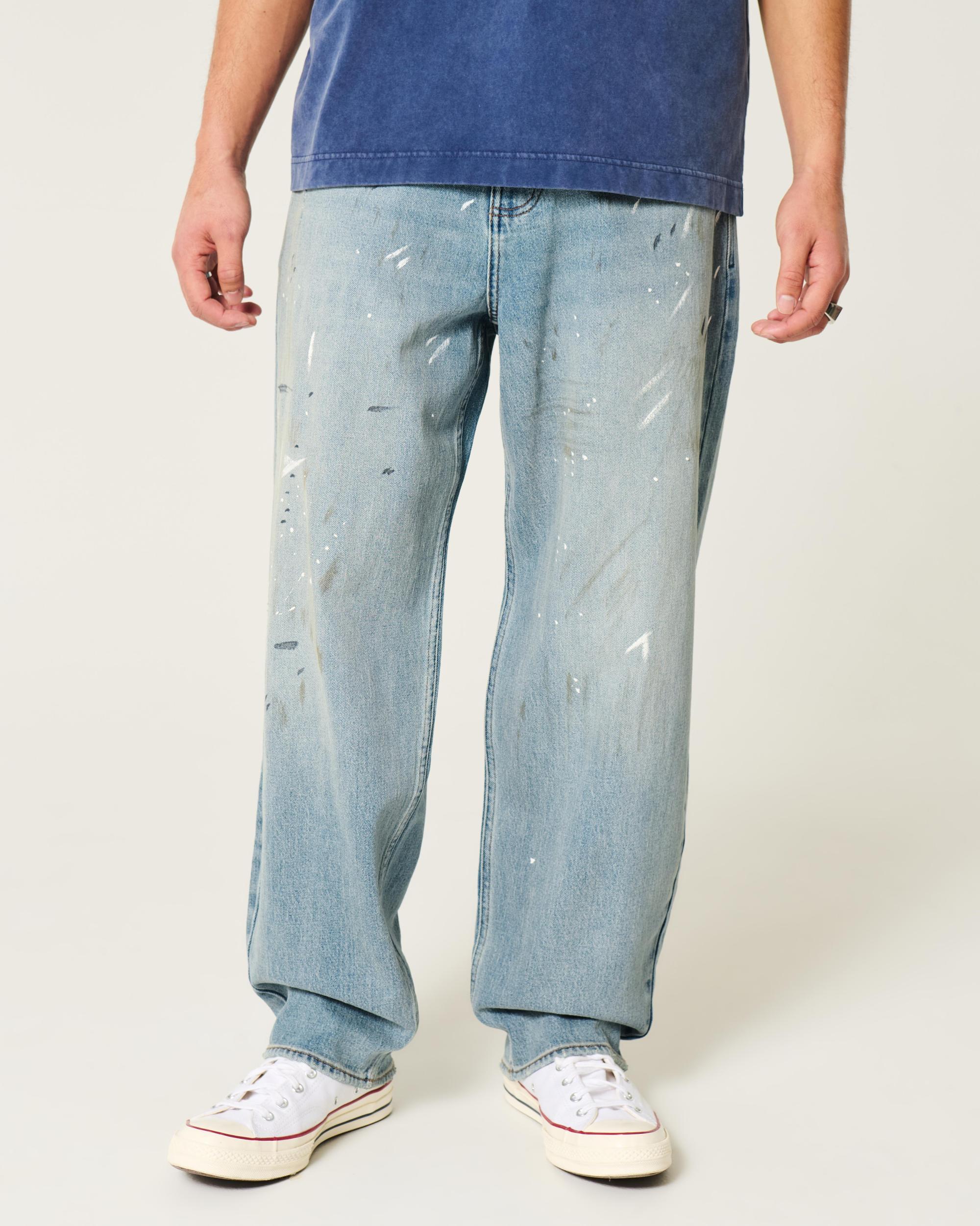 Medium Wash Paint Splatter Baggy Jeans Product Image