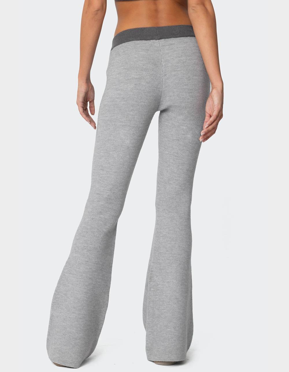 EDIKTED Lei Contrast Knit Flared Pants - GRAY Product Image