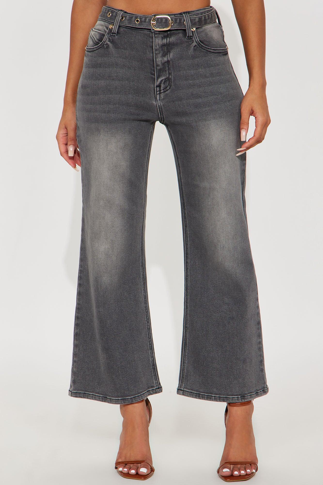 Dear London Belted Ankle Flare Jeans - Black Wash Female Product Image