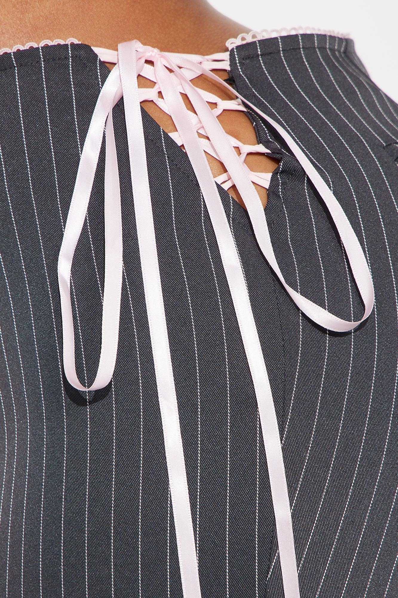Sweet And Sassy Lace Up Pinstripe Flare Pant - Charcoal Product Image