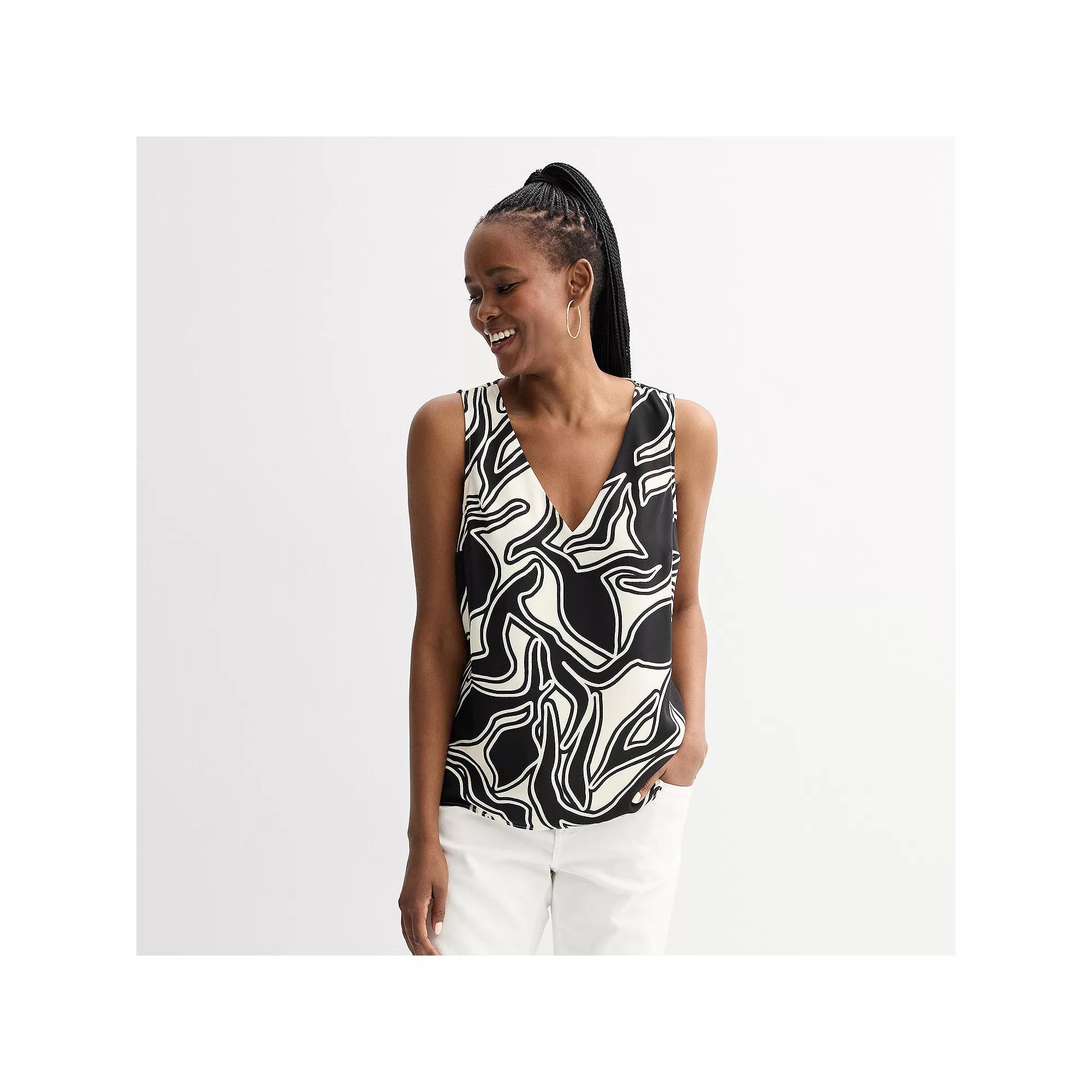 Women's Nine West V-Neck Tank Top, Size: Medium, Black Outline Abstract Product Image