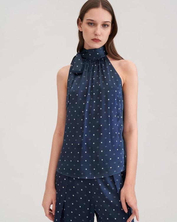 Halter Neck Silk Pine Shirt Product Image