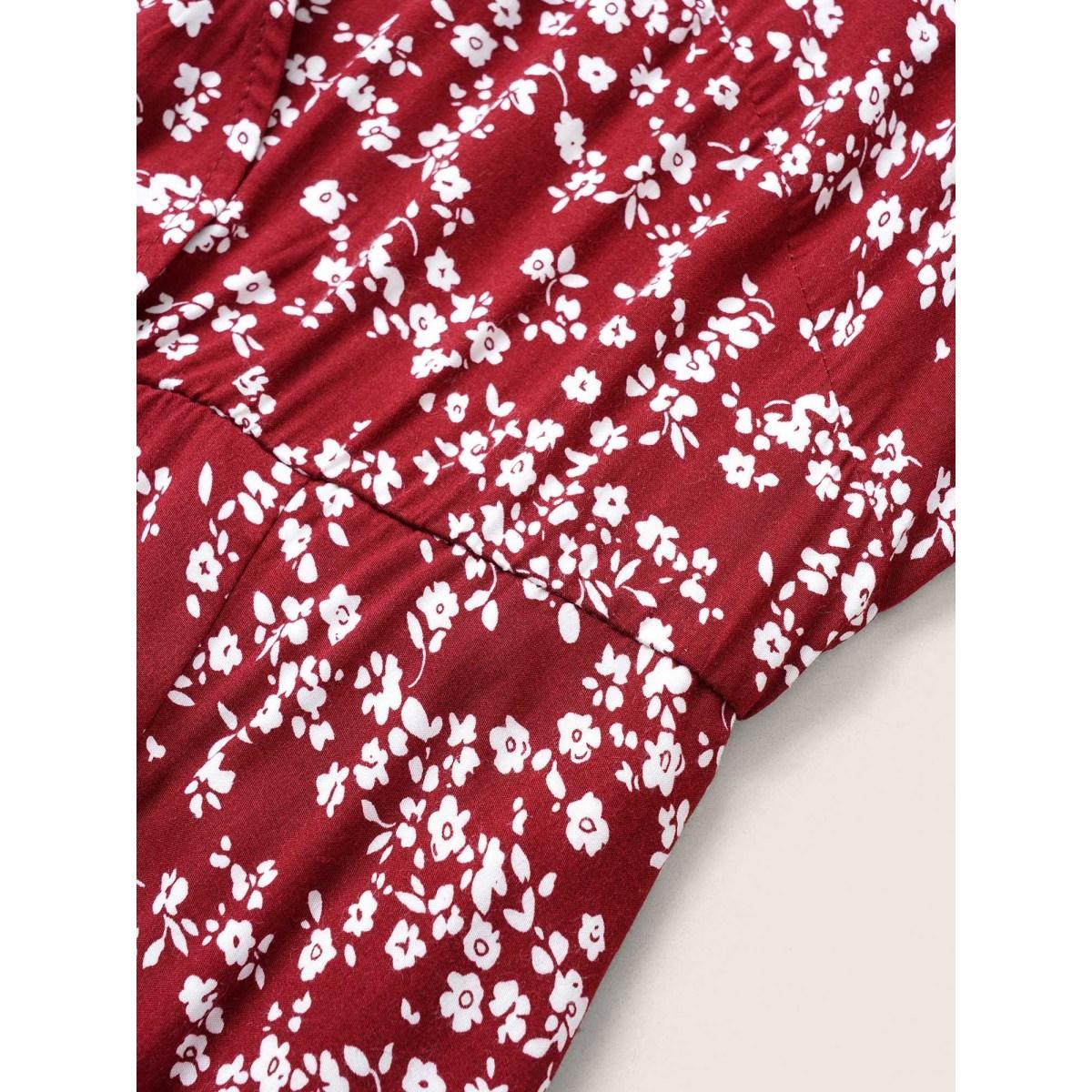 Ditsy Floral Printed Vintage Plus Size Women Vacation Long Dress Ruffle Sleeve Half Sleeve V Neck Pocket Elegance Dresses BloomChic Product Image