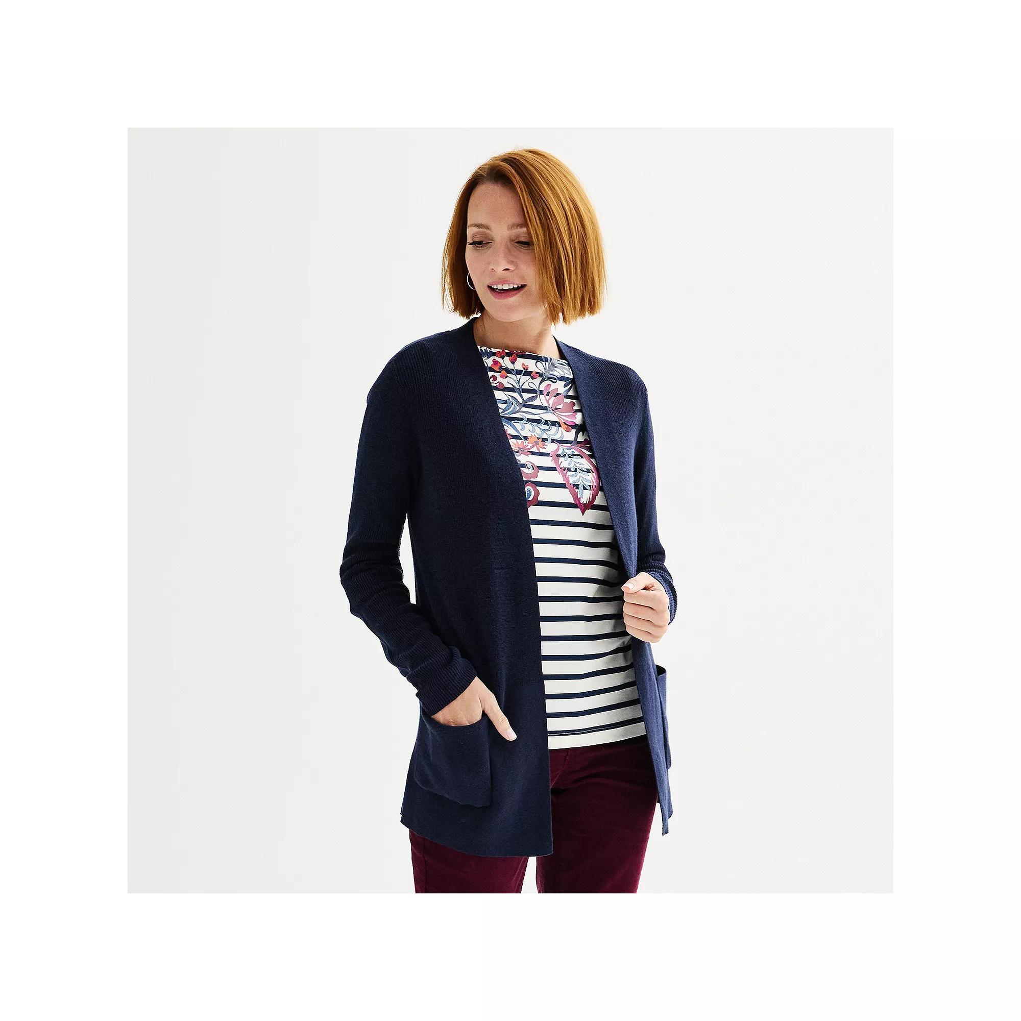 Women's Croft & Barrow® Classic Ribbed Open-Front Cardigan, Size: XS, Mineral Black Product Image