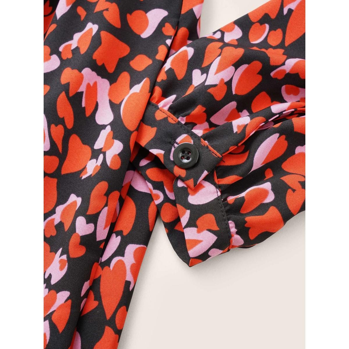Plus Size Heart Allover Print Belted Surplice Neck Dress Black Women Elegant Wrap Overlap Collar Long Sleeve Curvy Midi Dress BloomChic 14-16/1X Product Image