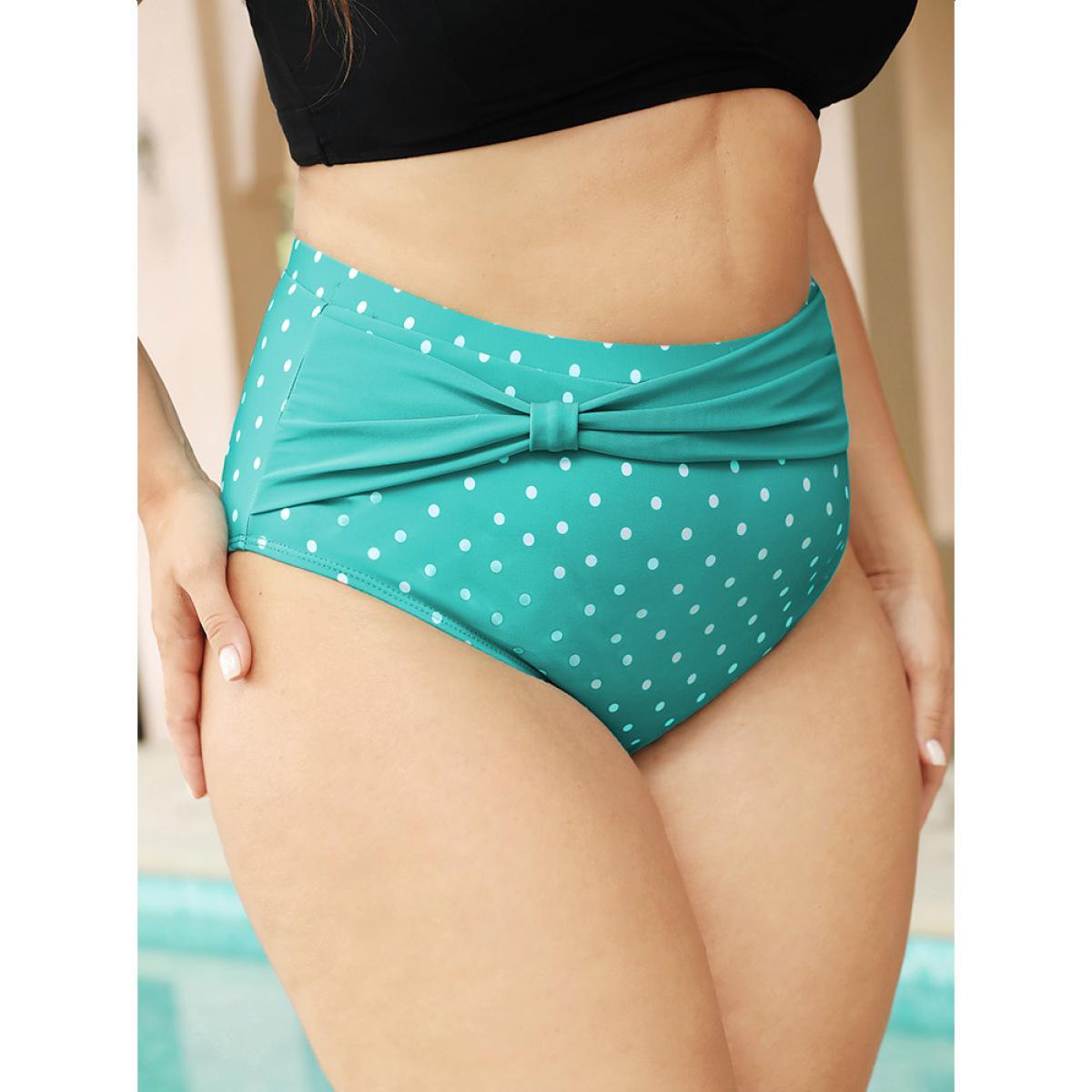 Plus Size Polka Dot Ruched Detail Patchwork Bikini Bottom Women's Swimwear Turquoise Vacation Gathered High stretch Skinny High Rise Curve Swim Bottoms BloomChic 22-24/3X Product Image