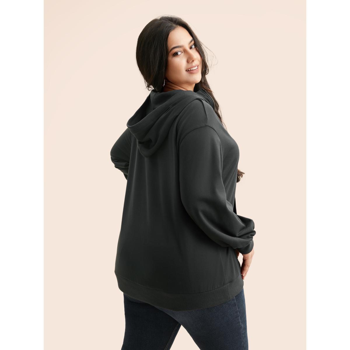 Plus Size Half Zip Hooded Pocket Sweatshirt Women DimGray Casual Patchwork Hooded Everyday Sweatshirts BloomChic 18-20/2X Product Image