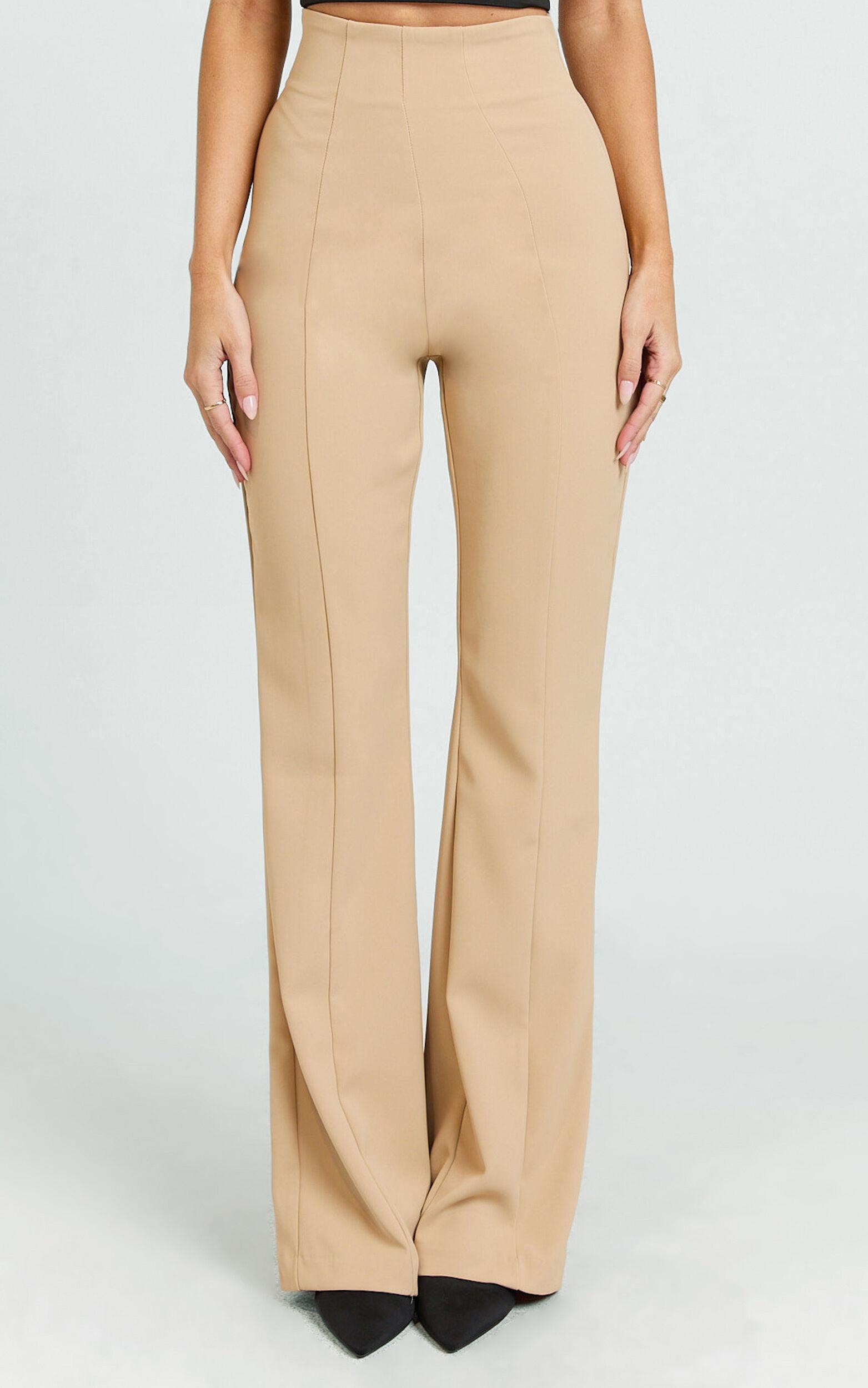 Seville Pants - High Waisted Slim Fit Bootleg Tailored Pants in Beige Product Image
