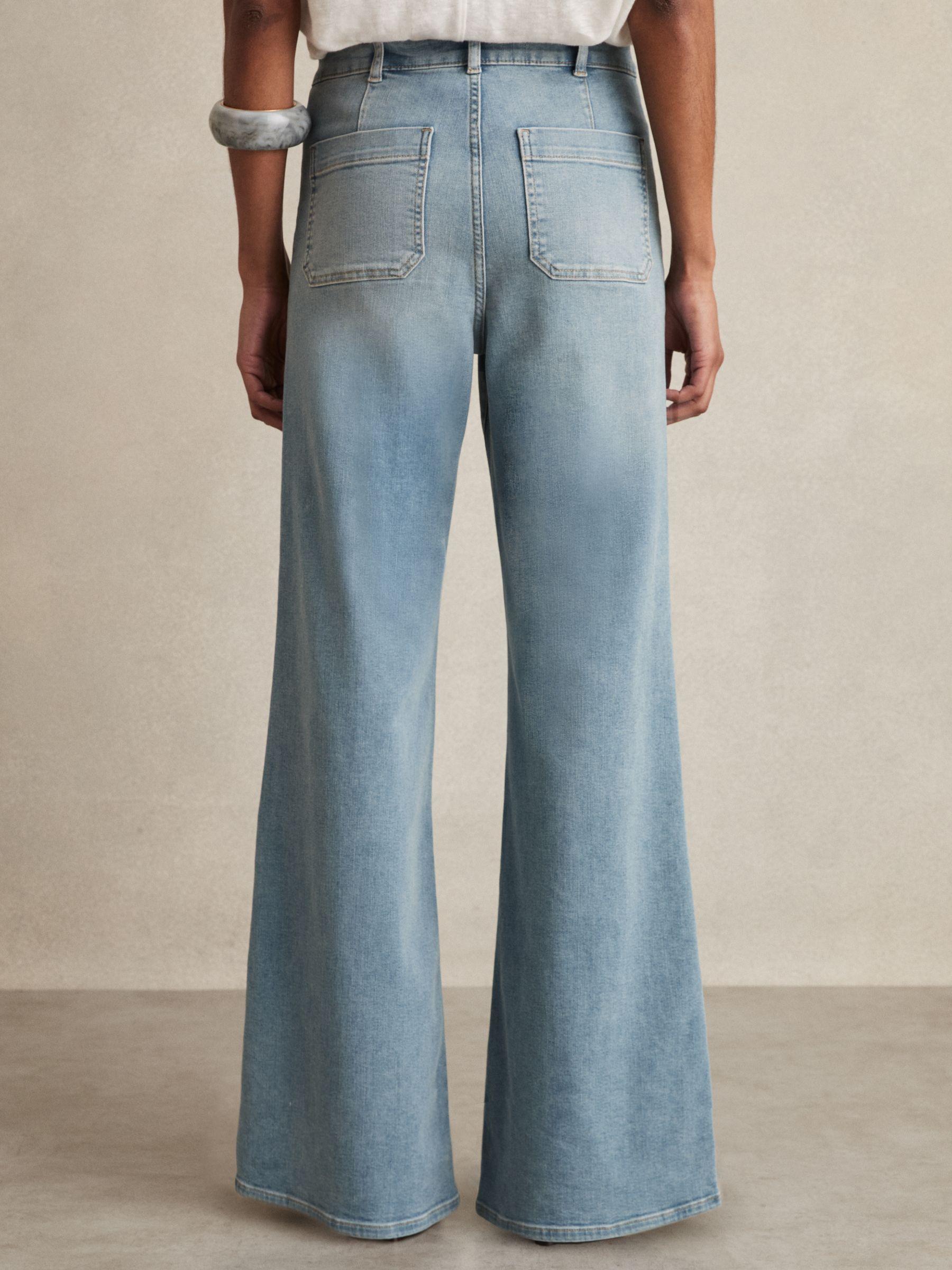 Petite Straight-Leg Patchwork Jeans in Mid Blue Product Image