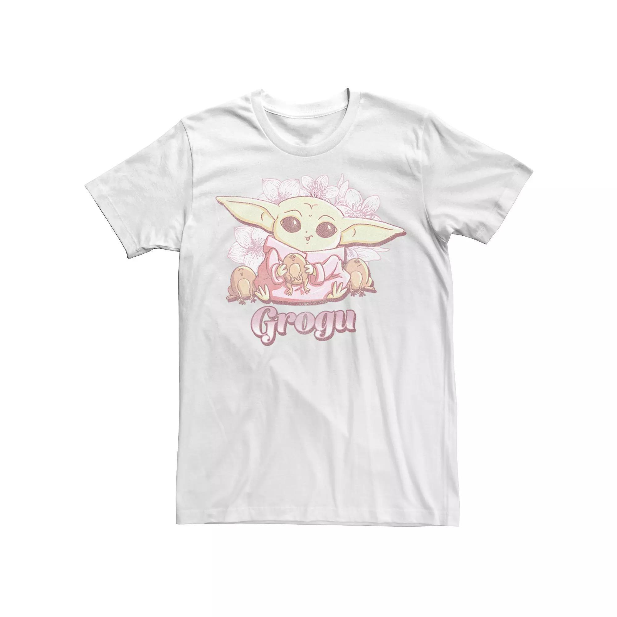 Men's Star Wars: The Mandalorian Grogu Floral Portrait Tee, Size: XS, White Product Image