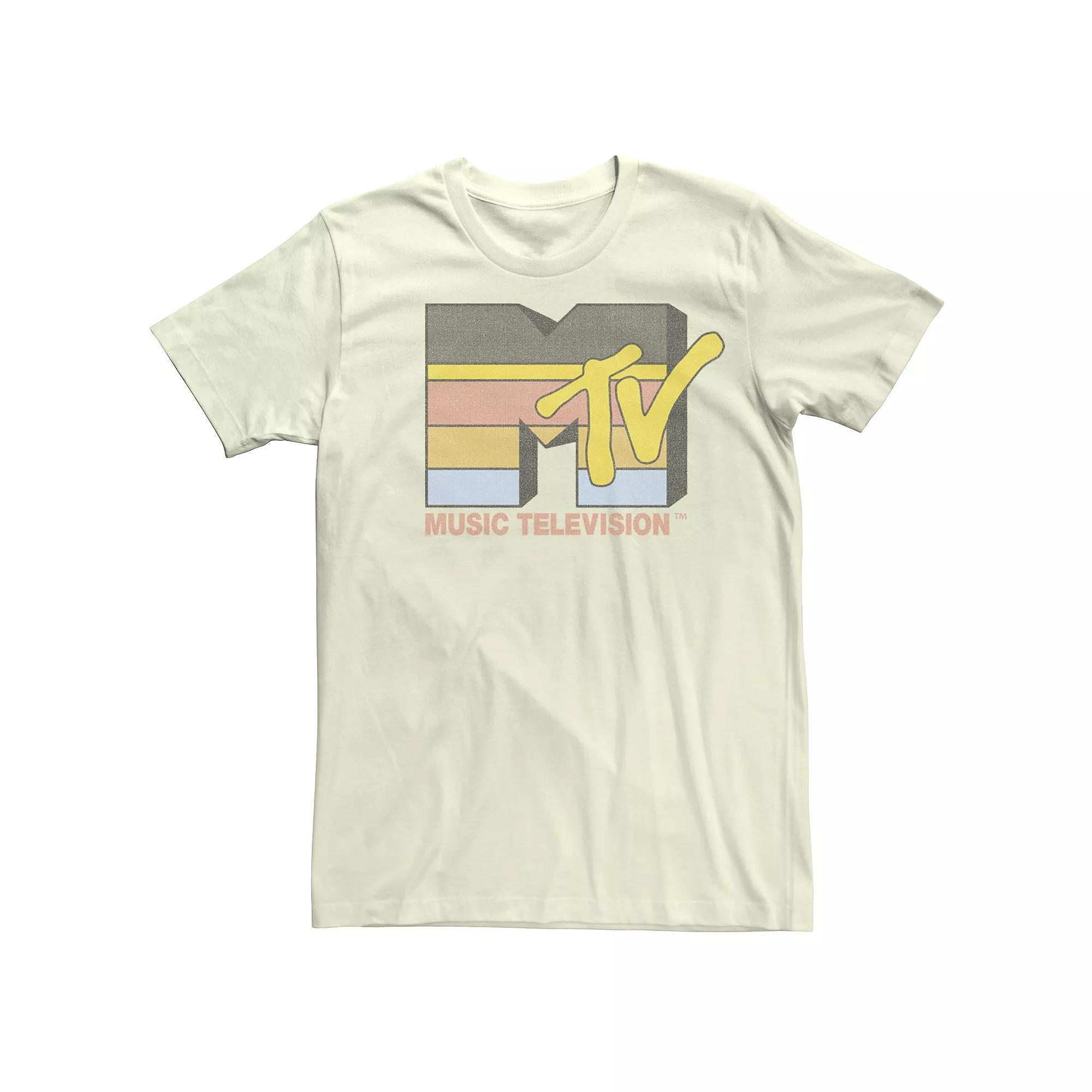 Men's MTV Retro Striped Logo Short Sleeve Tee, Size: Medium, Natural Product Image