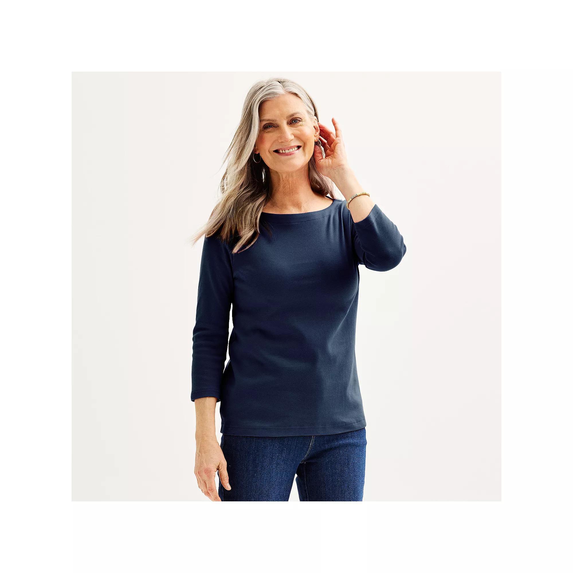 Petite Croft & Barrow® Boatneck Top, Women's, Size: XS Petite, Seattle Blue Product Image
