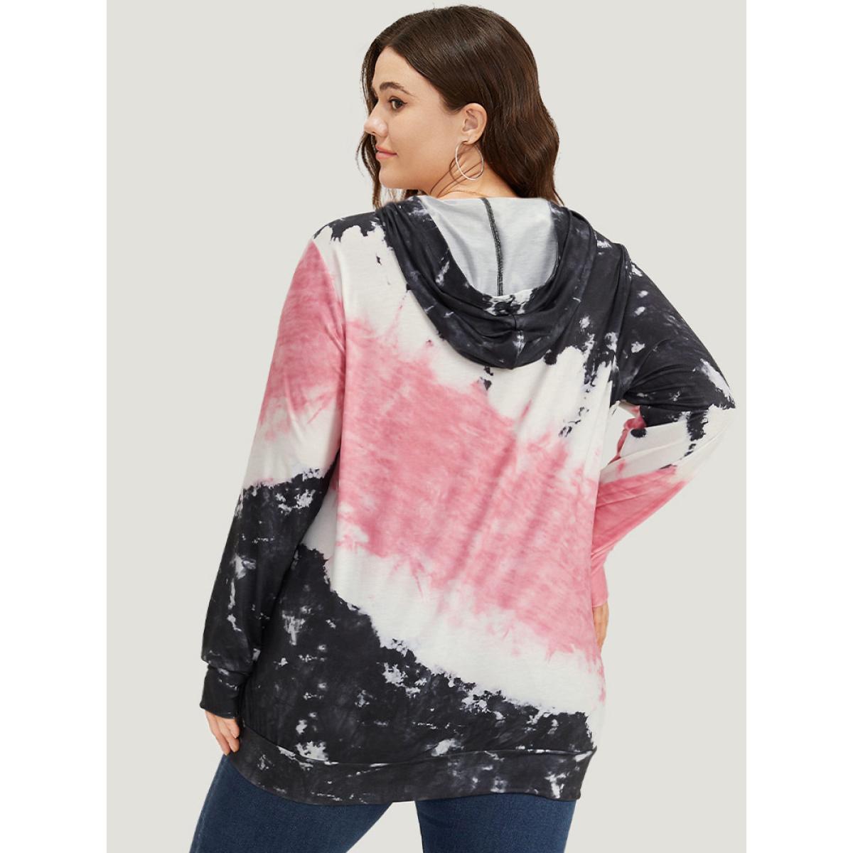 Plus Size Tie Dye Hooded Pocket Sweatshirt Women Multicolor Casual Tie Dye Hooded Dailywear Sweatshirts BloomChic 12/L Product Image