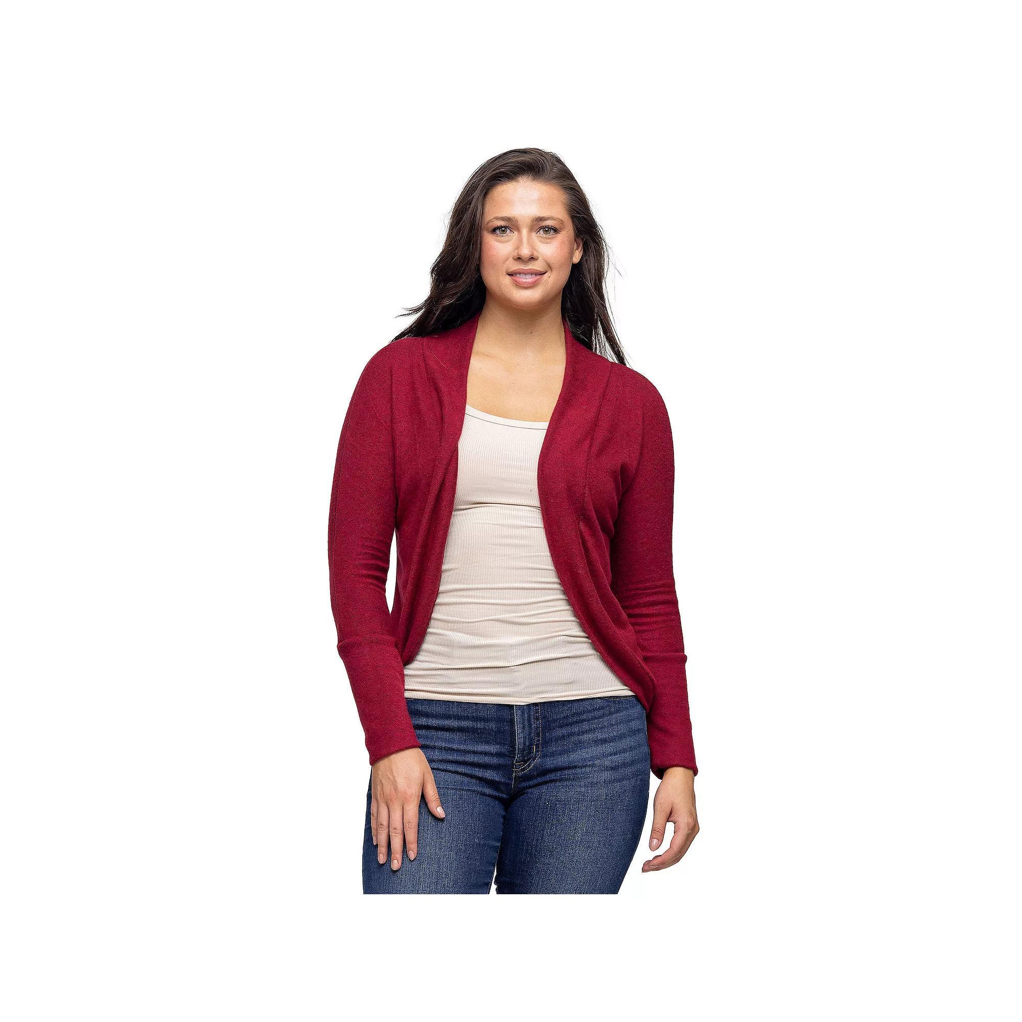 Women's 24Seven Comfort Apparel Curved Hem Open Front Bolero Shrug, Size: Medium, Red Product Image