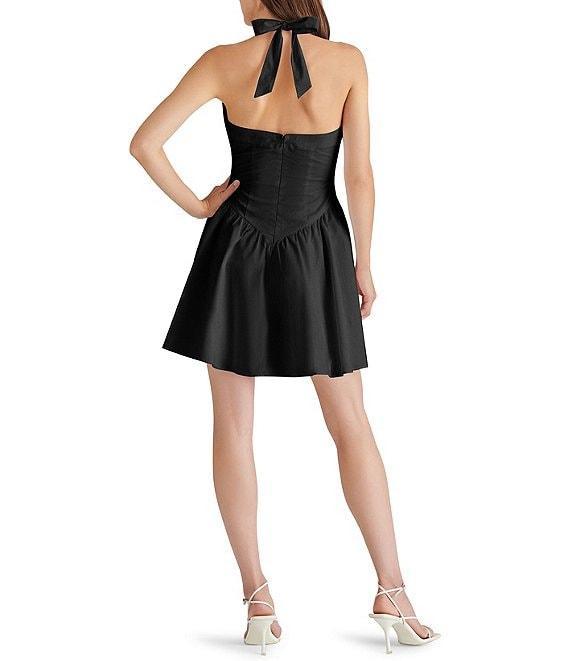 Steve Madden Yala Woven Halter V-Neck Sleeveless Drop Waist Mini Dress Product Image