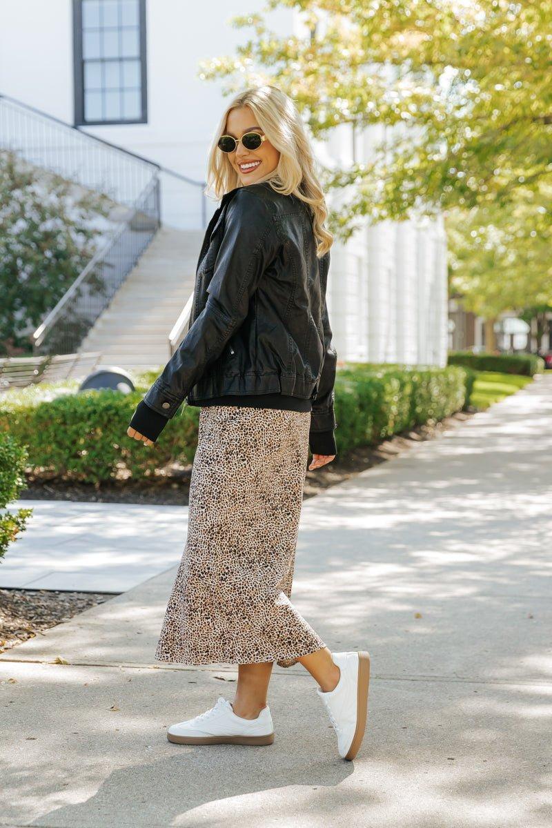 Brown Leopard Print Midi Skirt Female Product Image