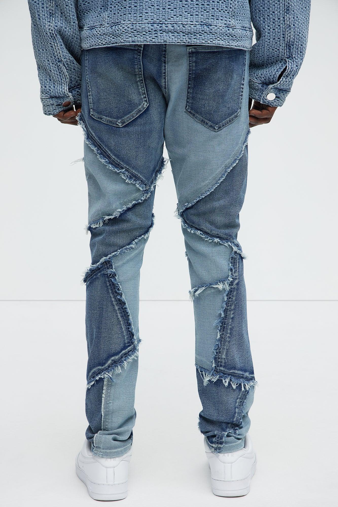 Skinny Patch It With Fray Jeans - Medium Blue Wash Product Image