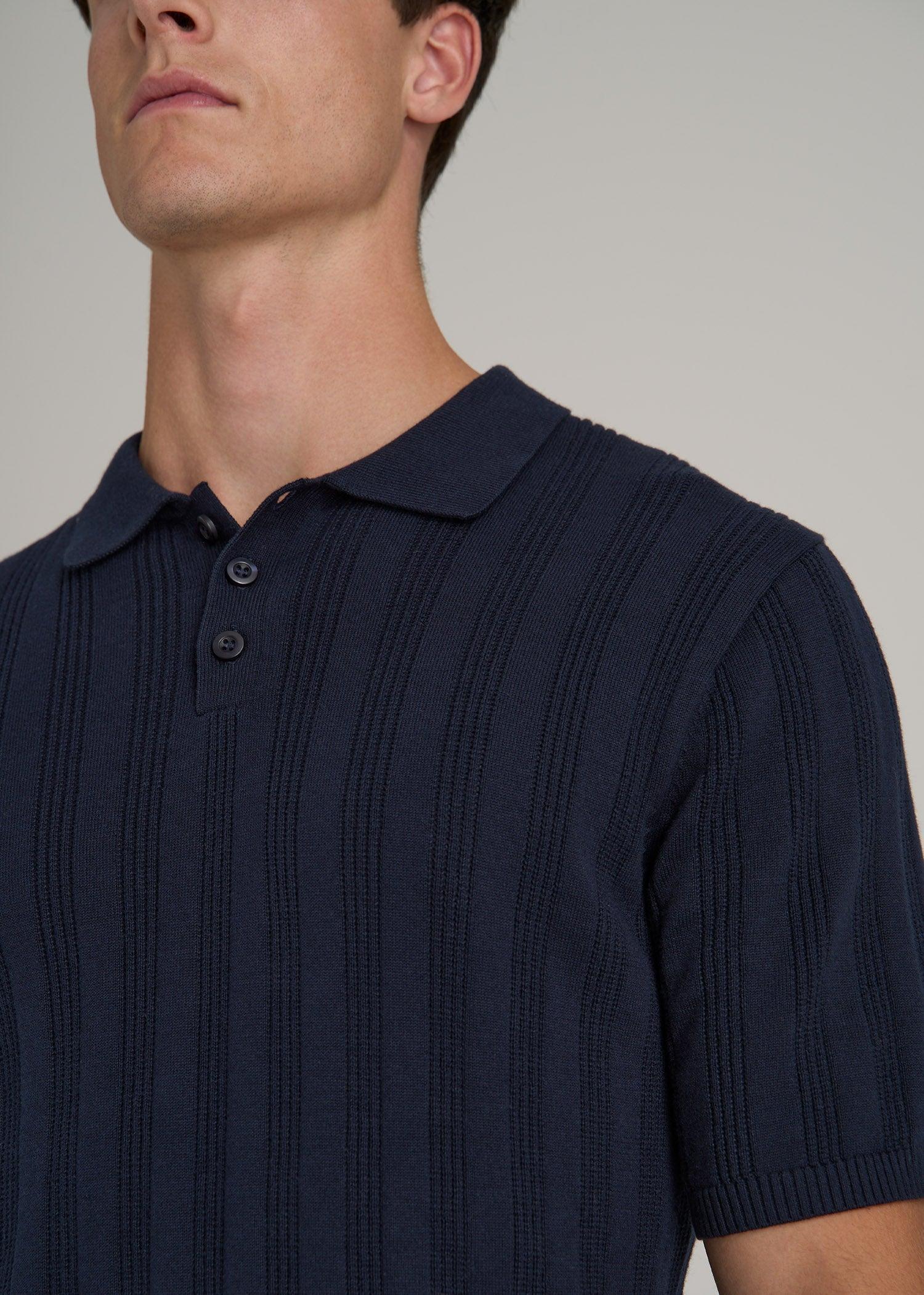 Ribbed Textured Knit Tall Men's Polo Shirt in Deep Indigo Product Image