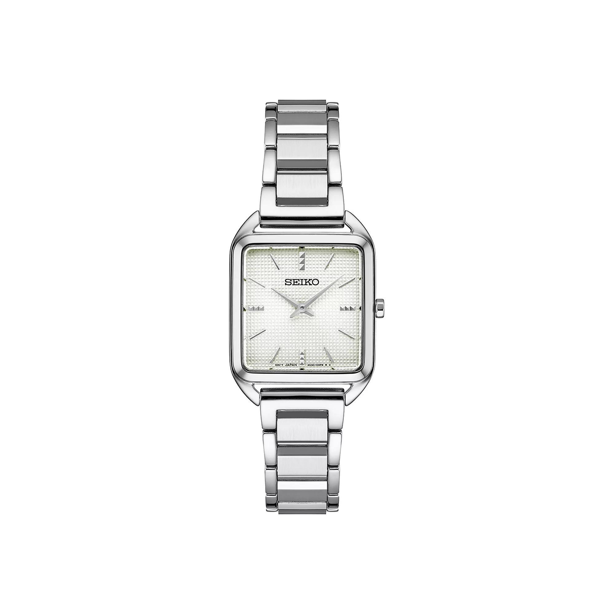 Seiko Essentials Womens Stainless Steel Rectangle Dial Bracelet Watch Pink Product Image