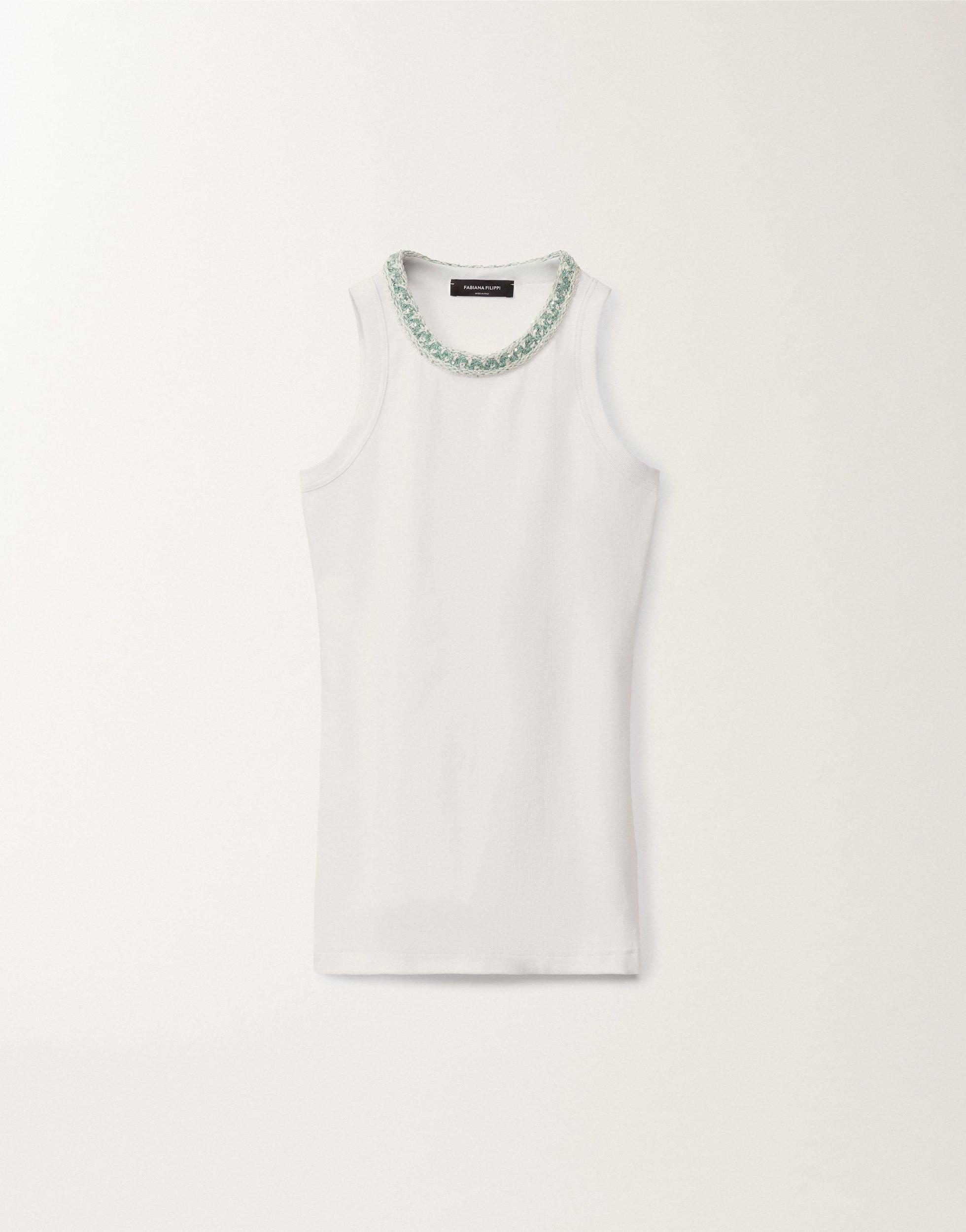 FABIANA FILIPPI Jersey Vest Top In White/aquagreen Product Image
