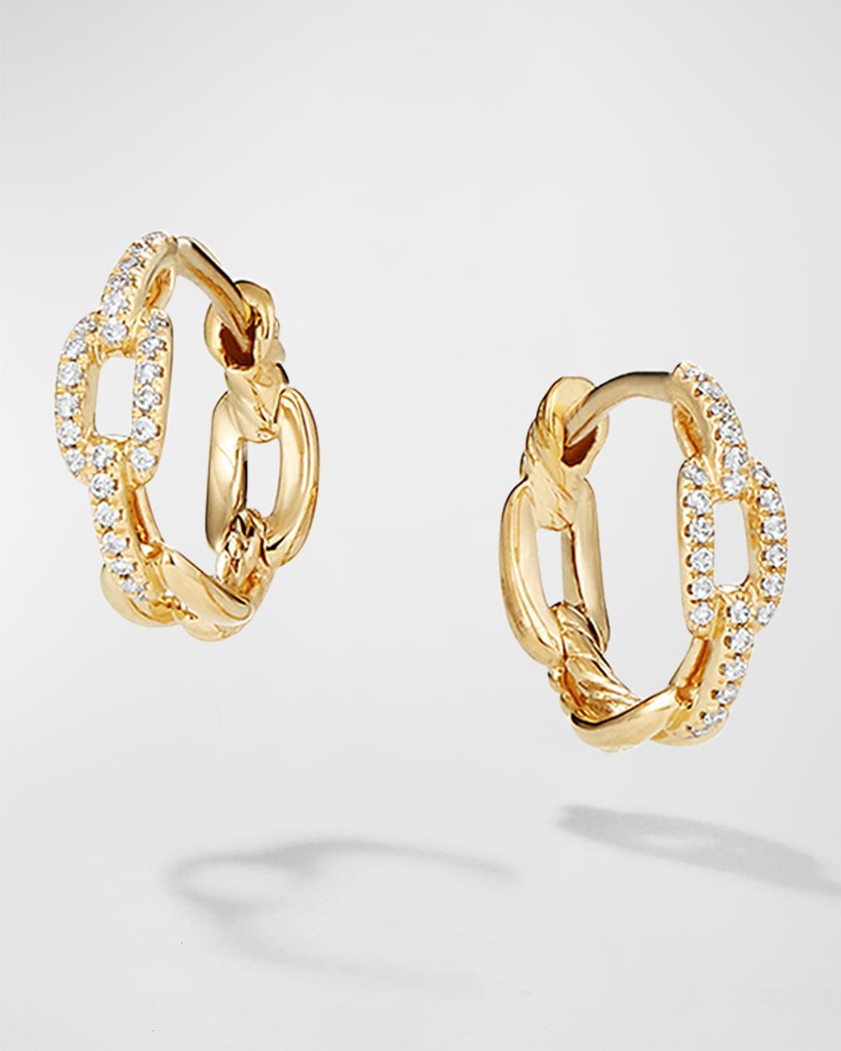 David Yurman Stax Chain Link Huggie Hoop Earrings with Diamonds in 18K Gold Product Image