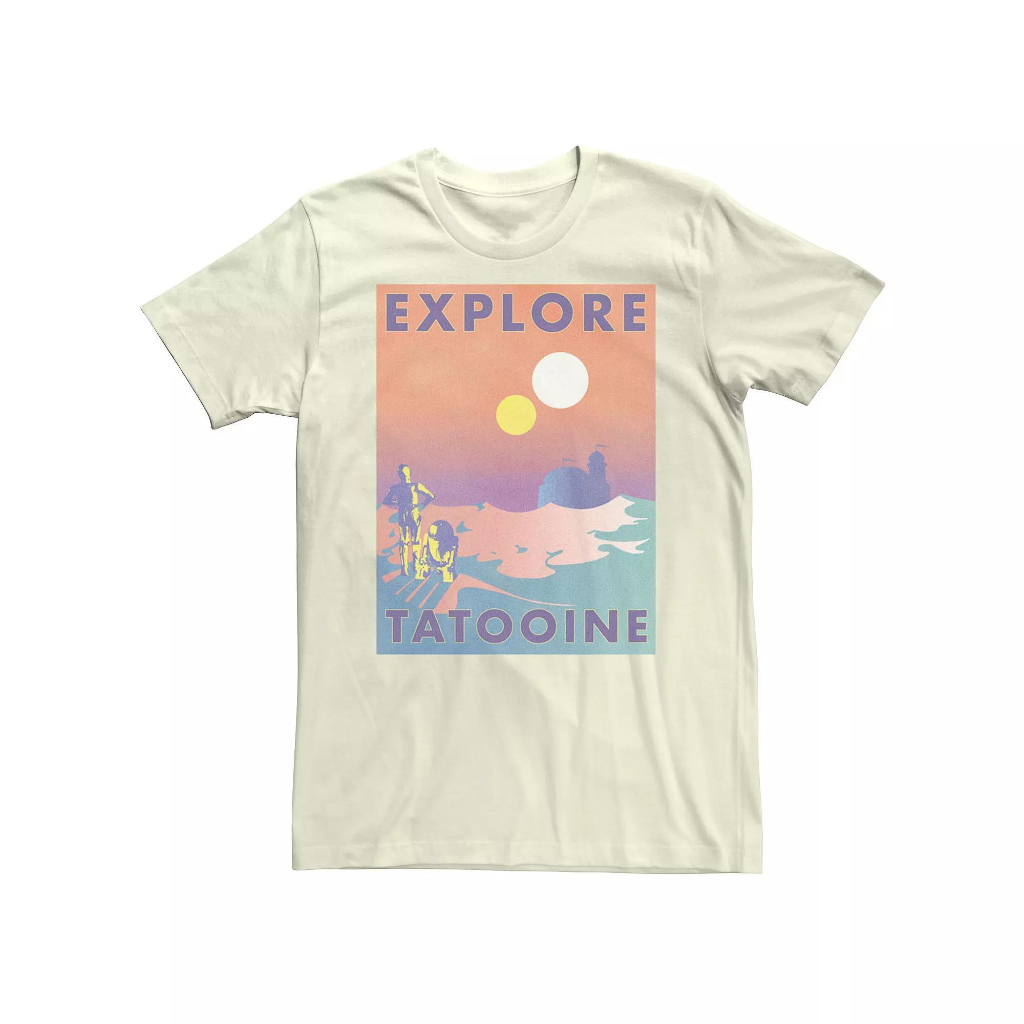 Men's Star Wars Explore Tatooine Faded Retro C-3PO & R2-D2 Poster Tee, Size: Medium, Natural Product Image