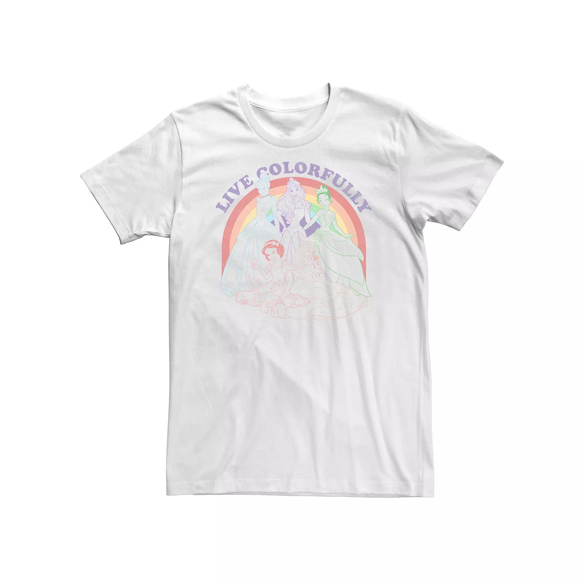 Disney Princess Cinderella, Aurora, Tiana, Snow White & Belle Live Colorfully Rainbow Portrait Big & Tall Graphic Tee, Men's, Size: XXL Tall Product Image