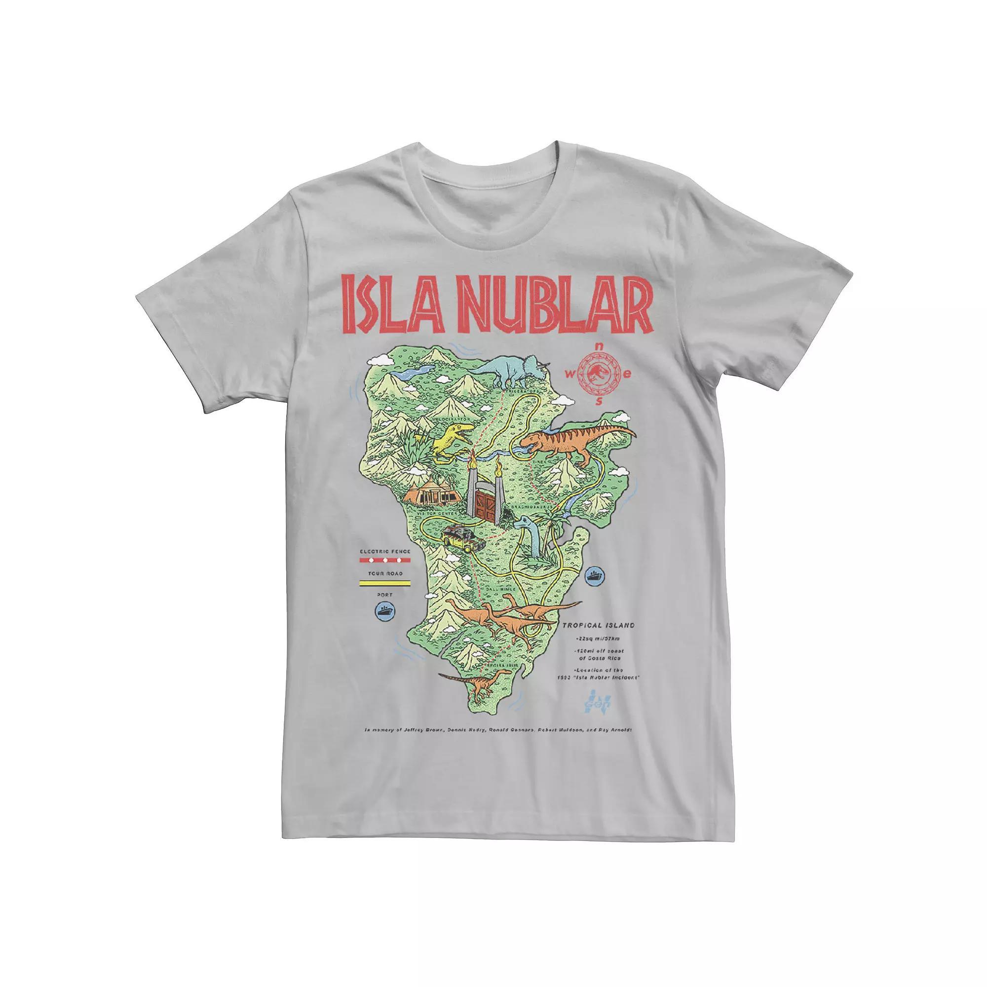 Men's Jurassic Park Islas Nublar Landmark Map Tee, Size: Small, Silver Product Image