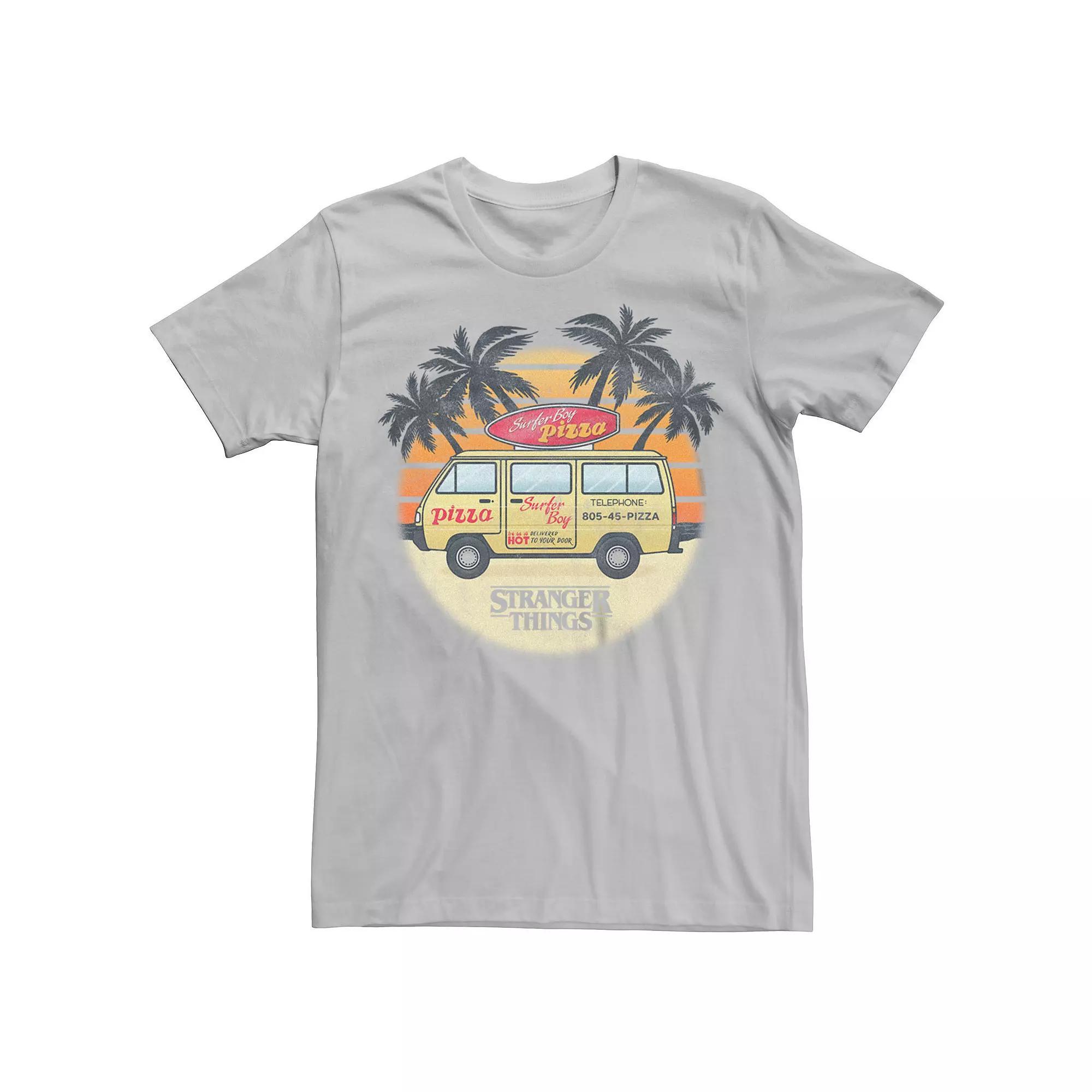 Men's Netflix Stranger Things Surfer Boy Pizza Tee, Size: Medium, Silver Product Image