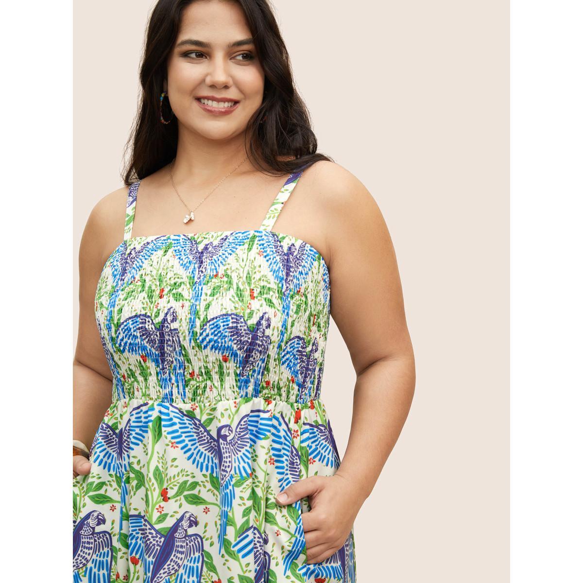 Plus Size Animal Print Shirred Pocket Cami Dress Blue Women Resort Shirred Non Sleeveless Curvy BloomChic 28/5X Product Image