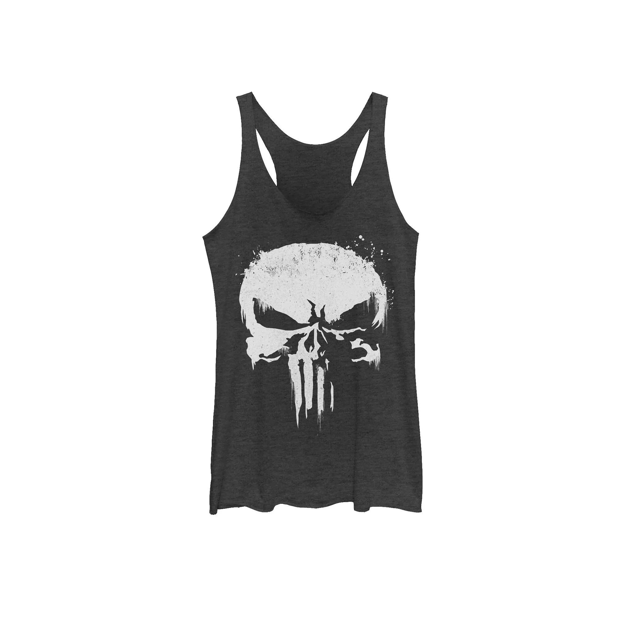 Juniors Marvel Punisher White Paint Splatter Skull Tank Top, Girls Black Grey Product Image
