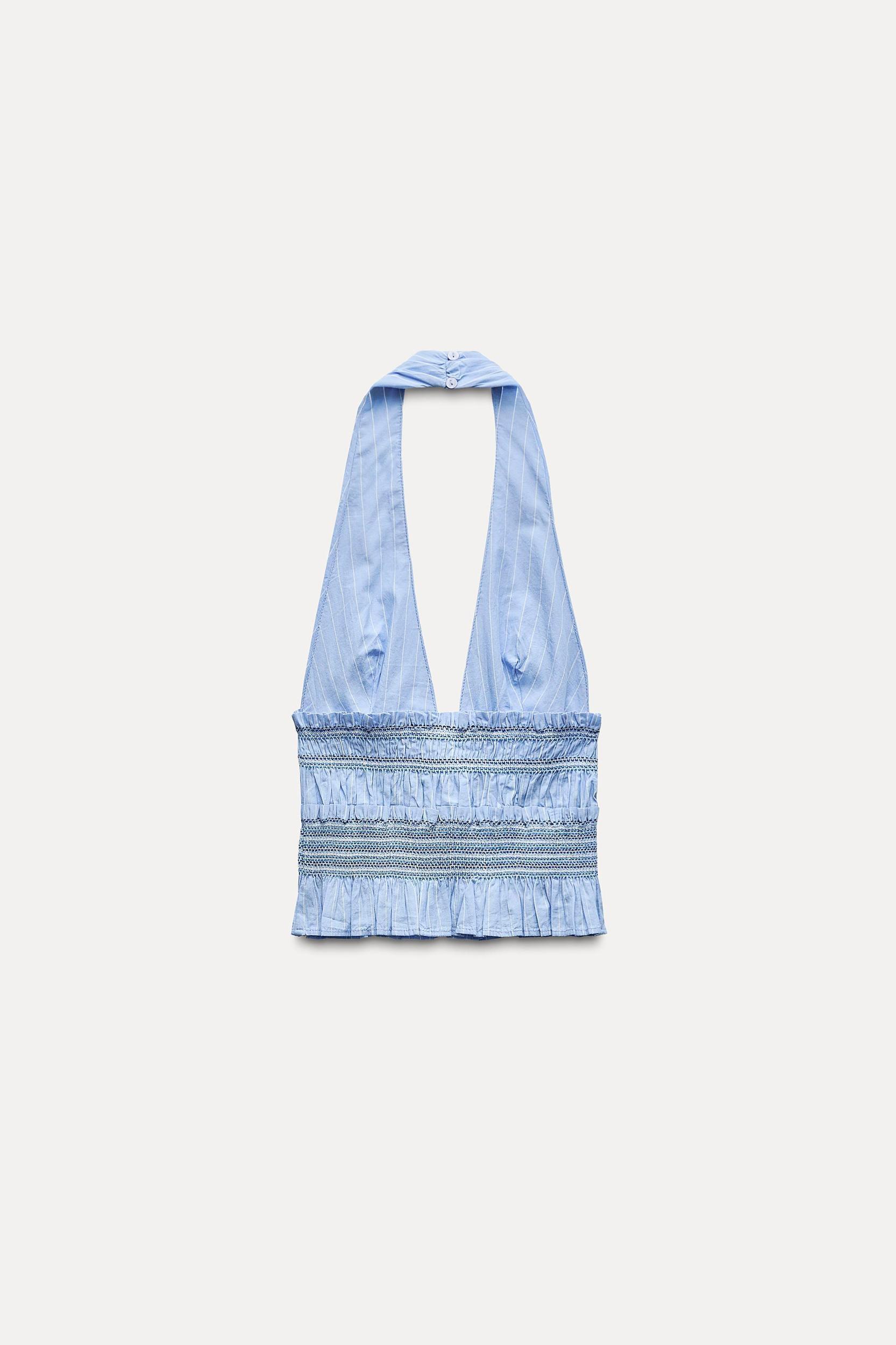 STRIPED POPLIN HALTER TOP Product Image