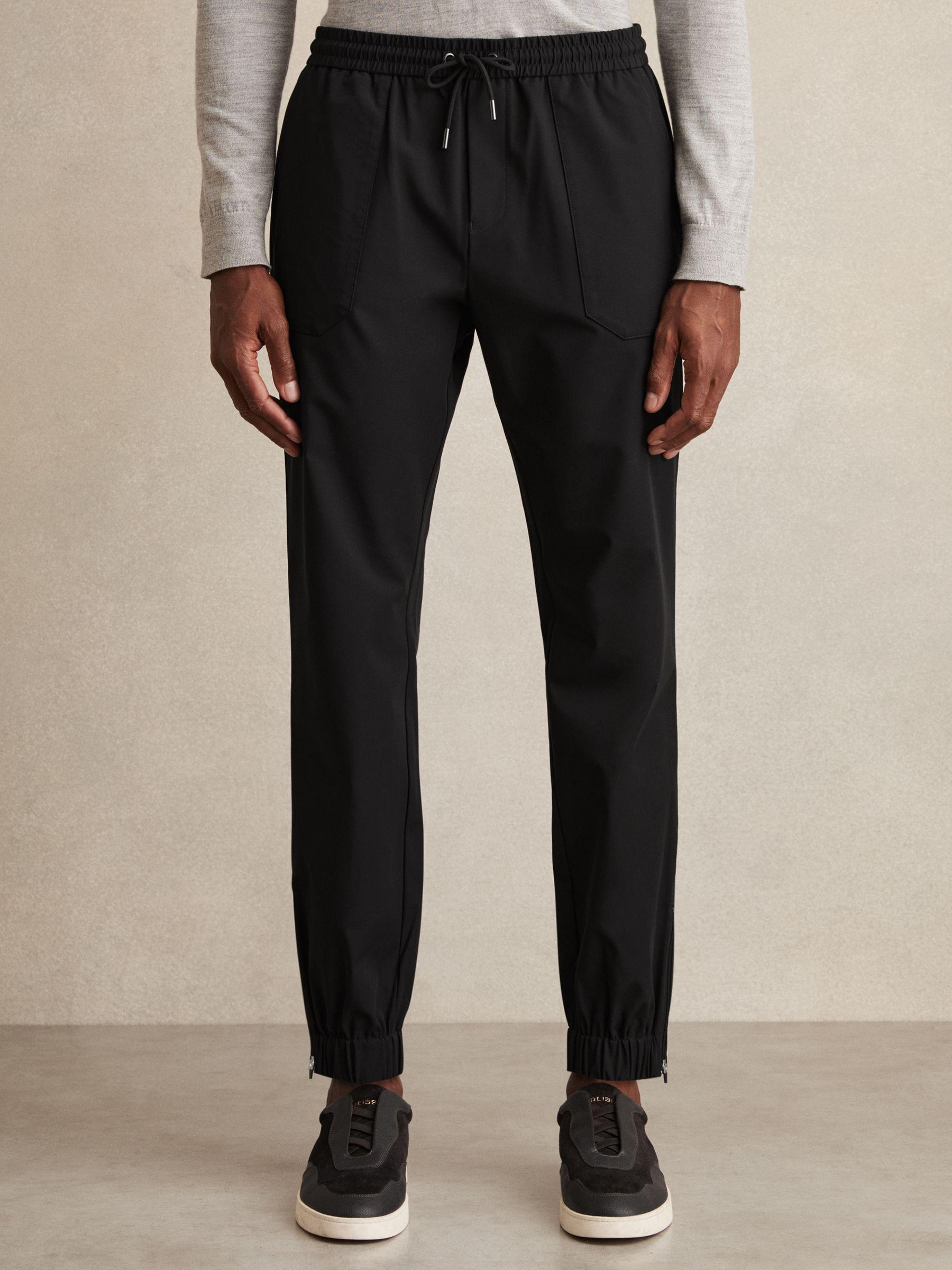 Drawstring Technical Cuffed Trousers in Black Product Image