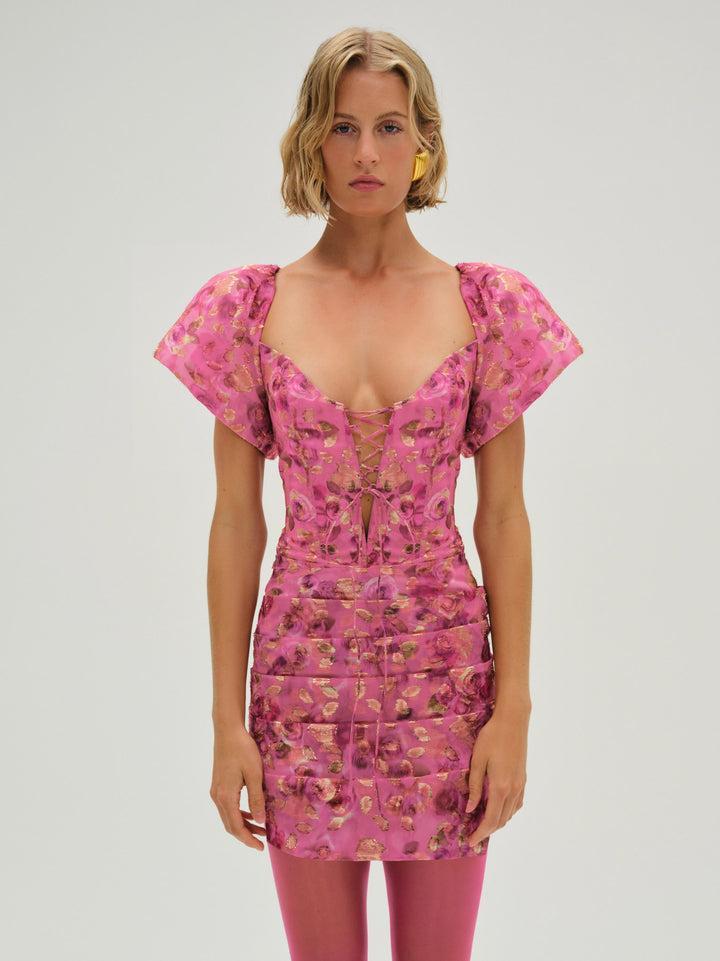 Blurred Roses Mini Dress — Pink Product Image