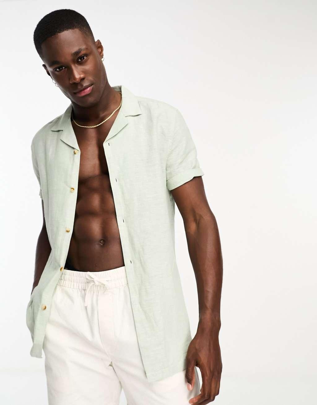 ASOS DESIGN regular revere linen mix shirt Product Image