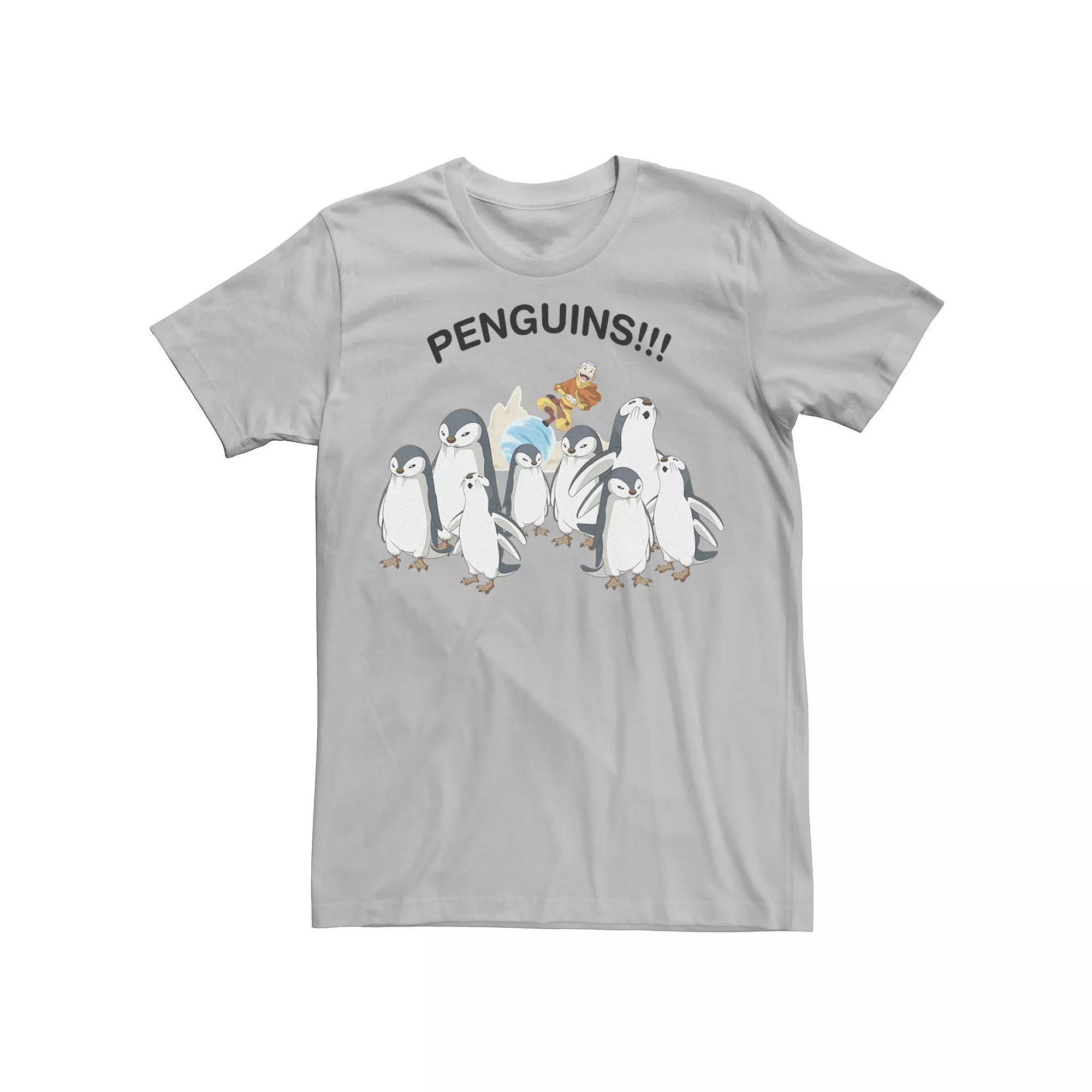 Men's Nickelodeon Avatar The Last Airbender Aang And Penguins!! Portrait Tee, Boy's, Size: Small, Athletic Grey Product Image