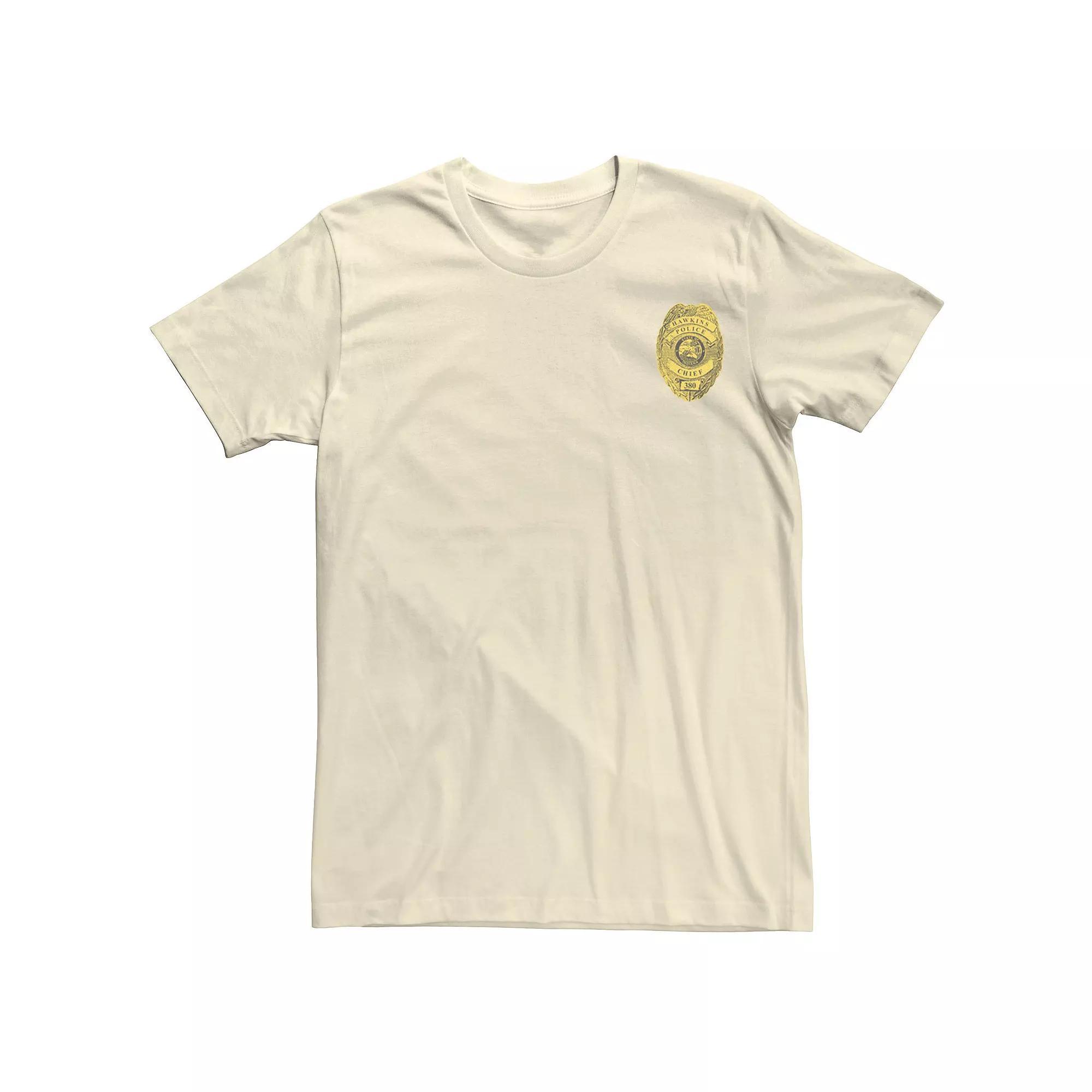 Men's Stranger Things Hawkins Police Left Chest Badge Tee, Size: Medium, Natural Product Image