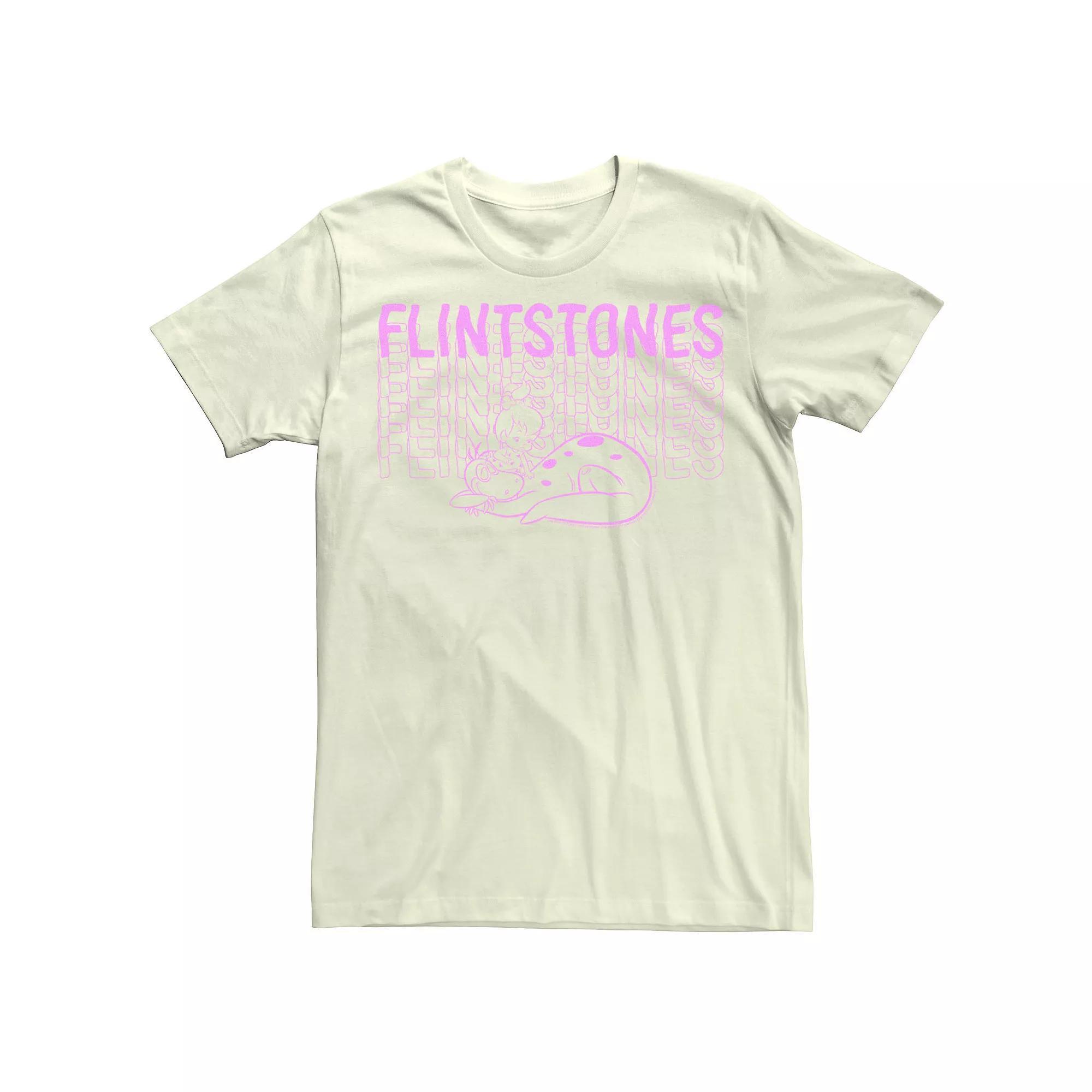 Men's The Flintstones Dino And Pebbles Wavy Text Stack Tee, Size: Medium, Natural Product Image