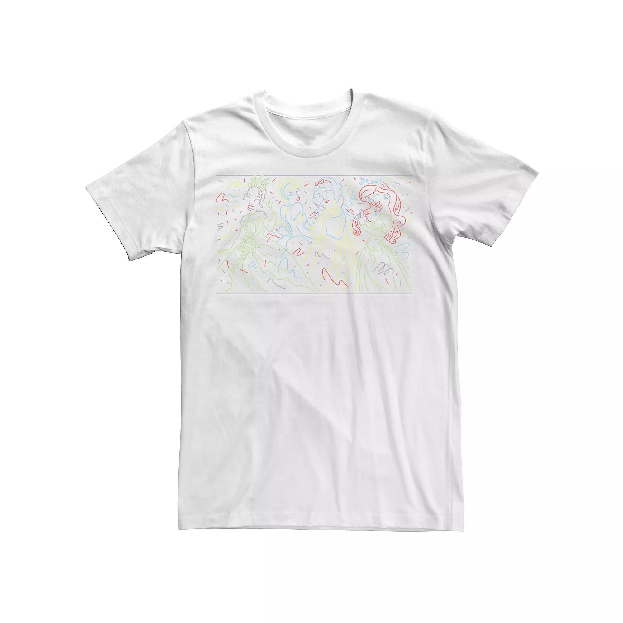 Men's Disney Princesses Neon Line Art Group Shot Tee, Size: Medium, White Product Image