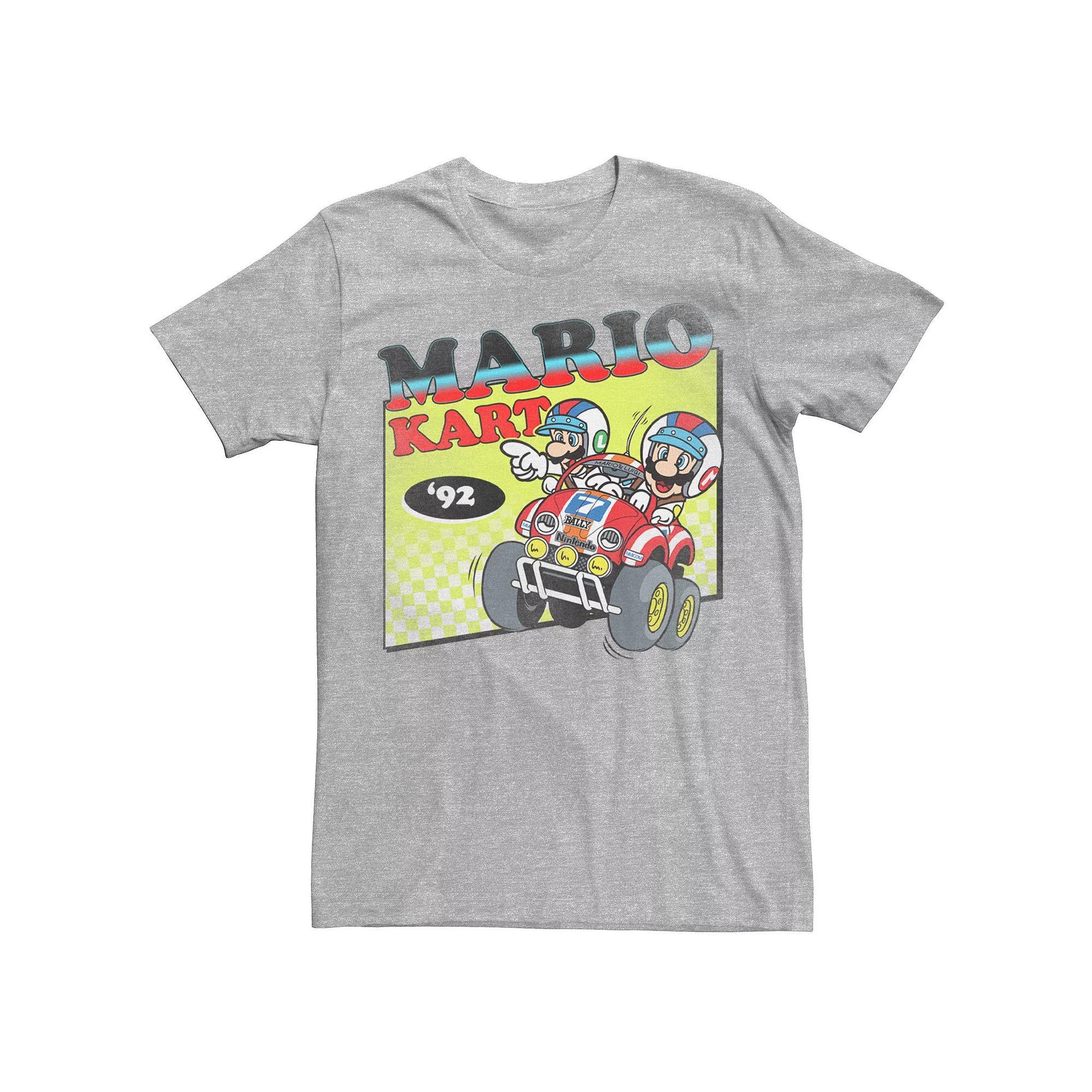 Men's Mario Kart Karting Retro Boxed Up Logo Tee, Size: Large, Athletic Grey Product Image