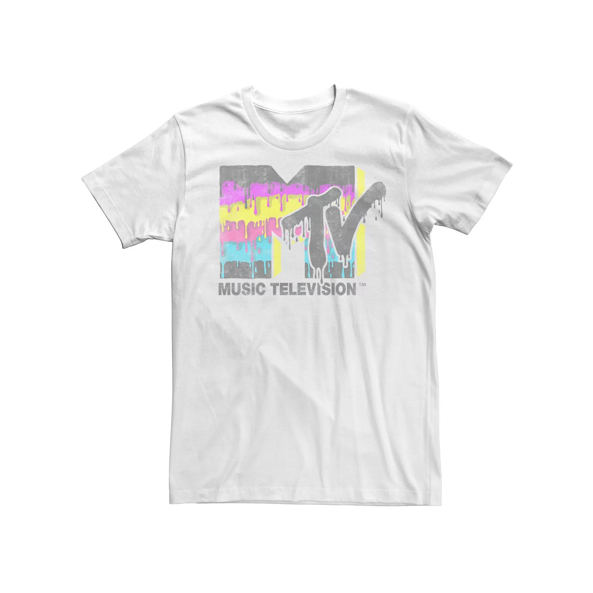 Men's MTV Layered Paint Drip Vintage Logo Short Sleeve Tee, Size: Small, White Product Image