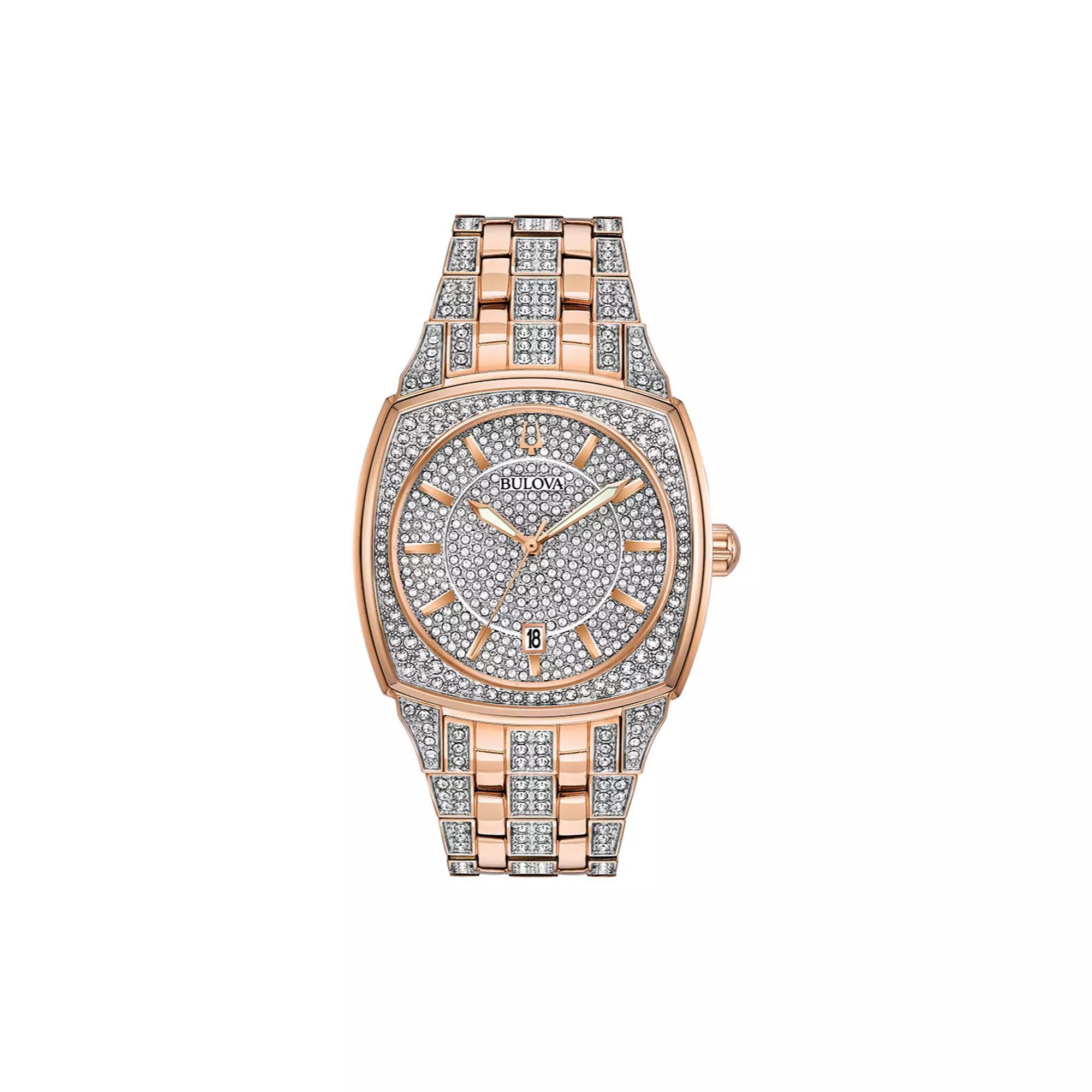 Bulova Men's Crystal Watch, Pave Dial - 96B296, Silver Tone Product Image