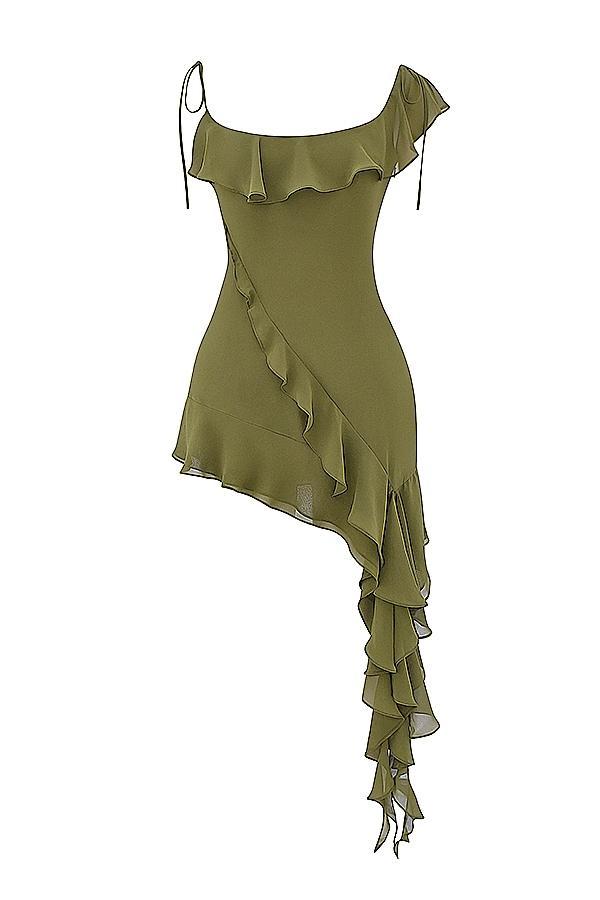 Marcia  olive ruffle mini dress Product Image