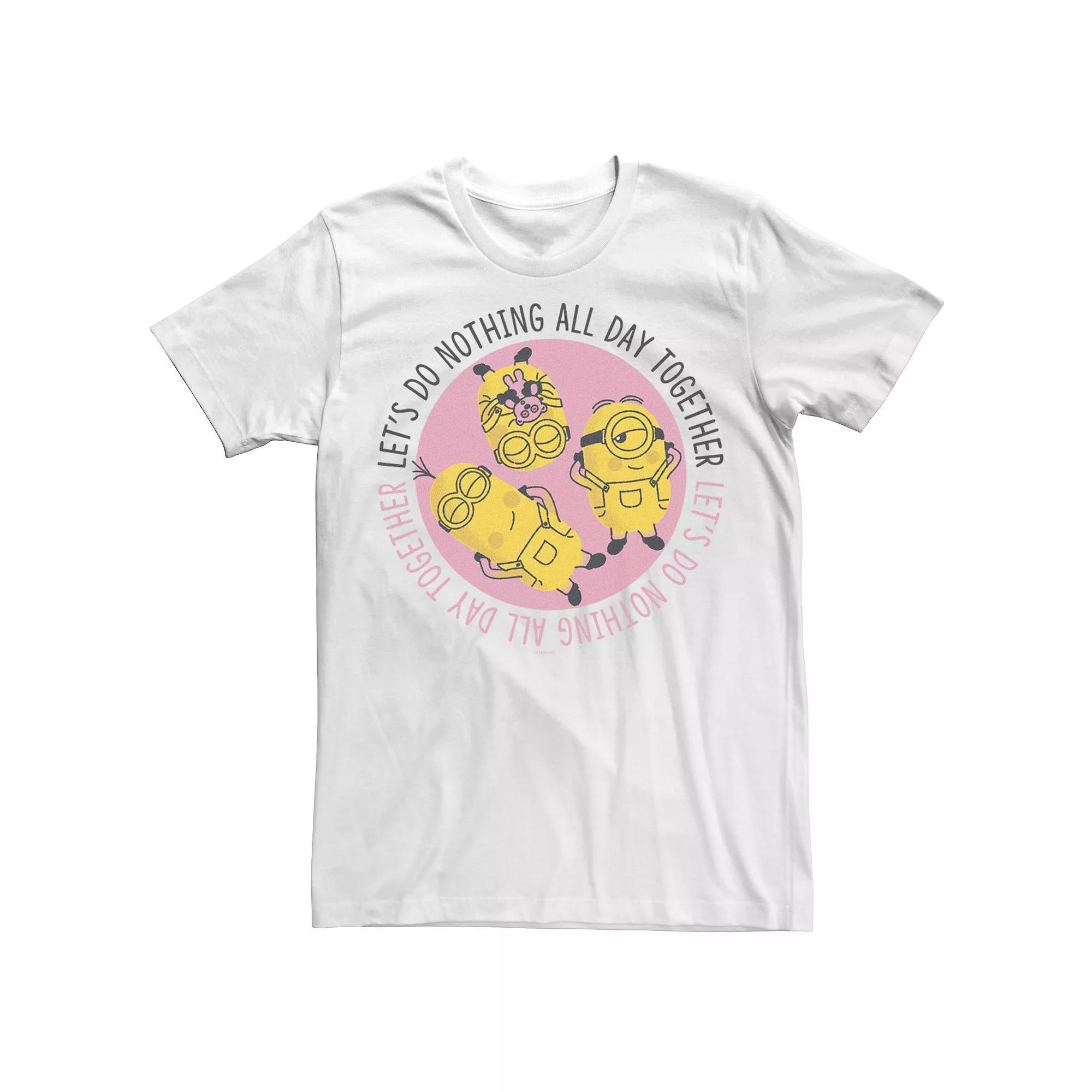 Men's Minions Let's Do Nothing All Day Together Circle Portrait Tee, Size: Medium, White Product Image