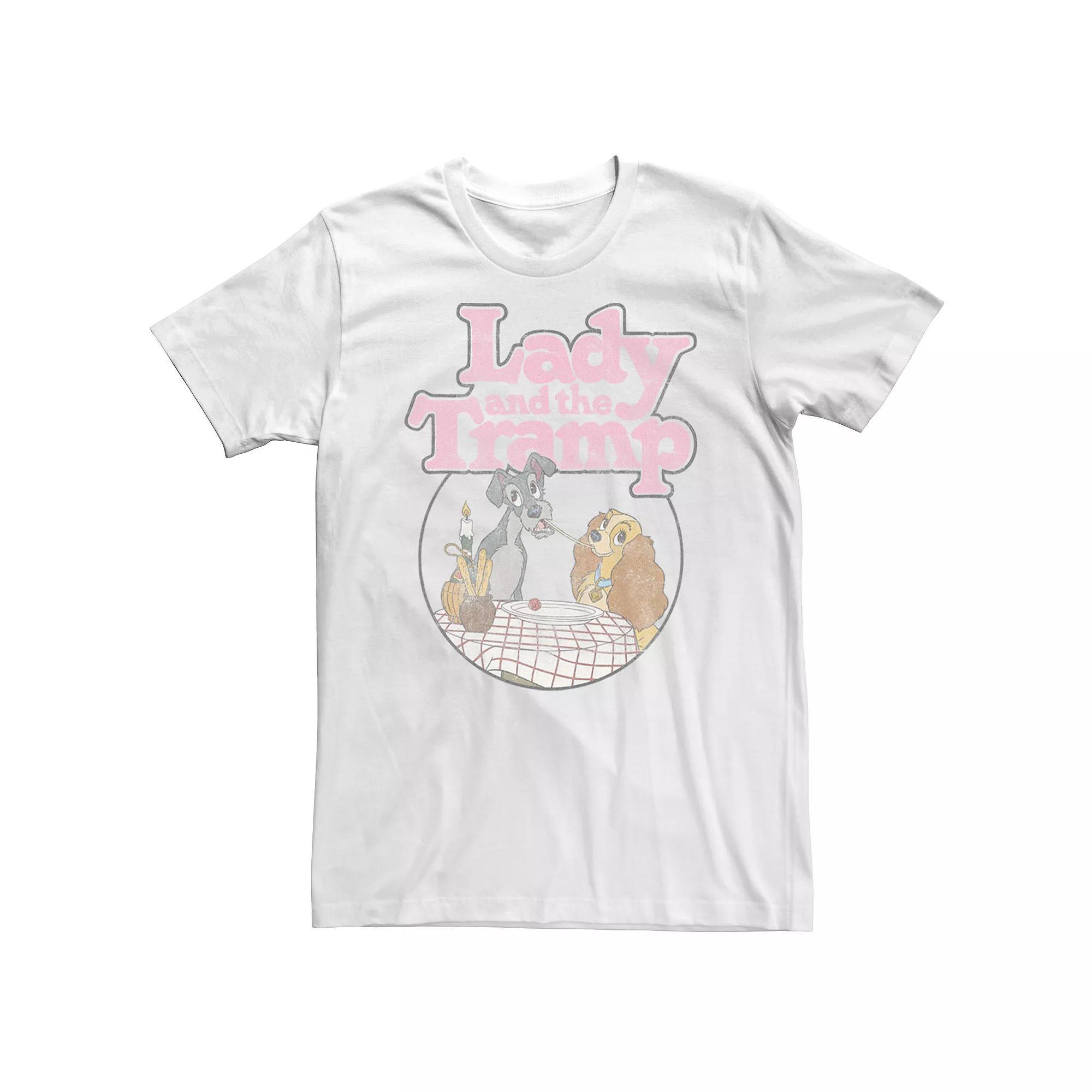 Big & Tall Disney Lady And The Tramp Table Scene Portrait Logo Tee, Men's, Size: XXL Tall, White Product Image