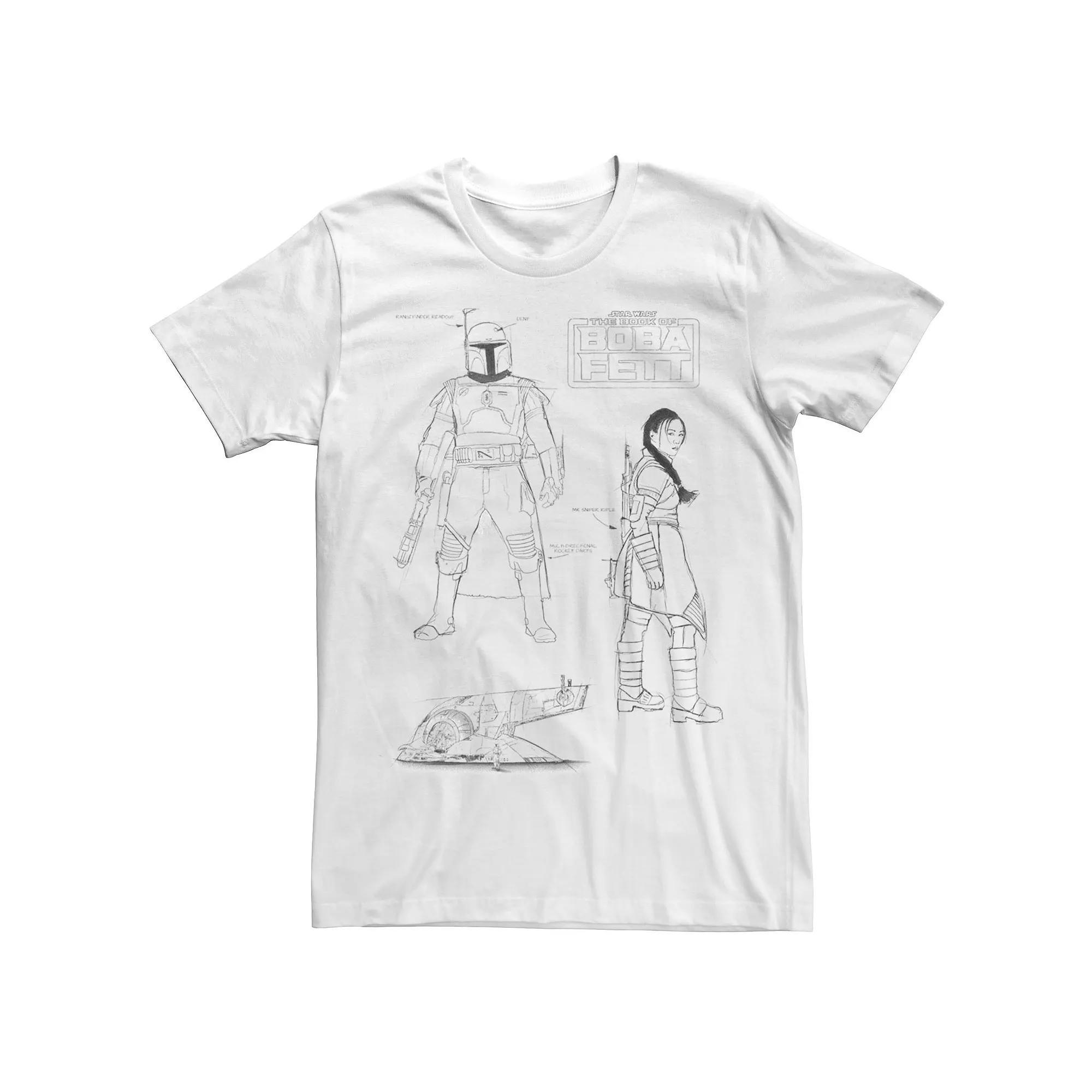 Men's Star Wars The Book Of Boba FettLine Art Collage Tee, Size: Large, White Product Image