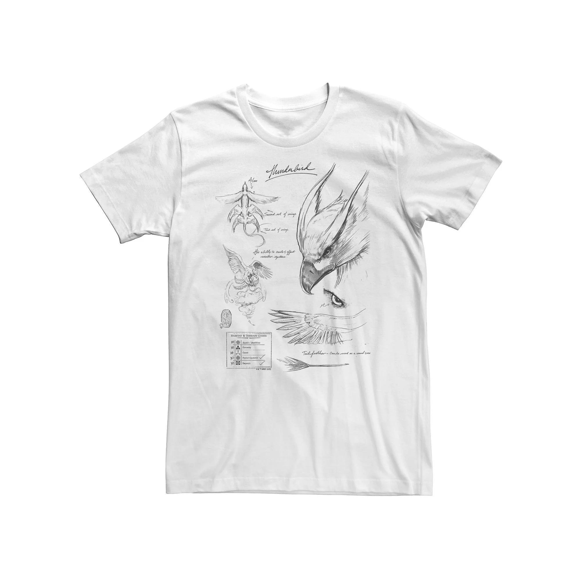 Big & Tall Fantastic Beasts - Grindelwald Thunderbird Study Notebook Sketch Tee, Men's, Size: 3XL, White Product Image